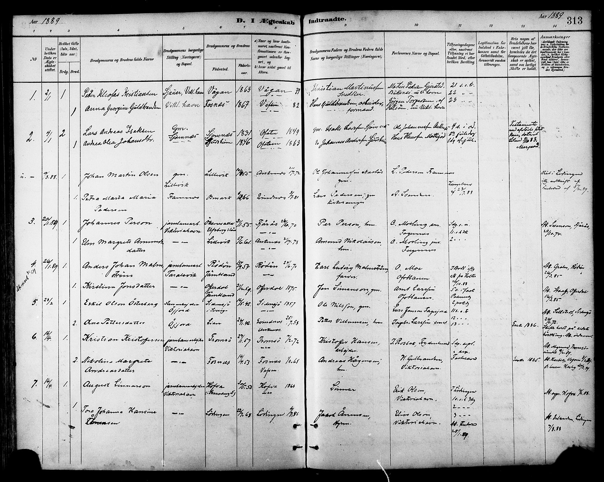 Ministerialprotokoller, klokkerbøker og fødselsregistre - Nordland, AV/SAT-A-1459/866/L0938: Parish register (official) no. 866A01, 1879-1893, p. 313