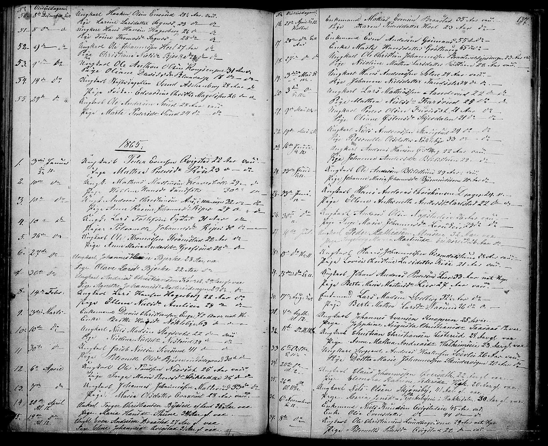 Vestre Toten prestekontor, SAH/PREST-108/H/Ha/Hab/L0005: Parish register (copy) no. 5, 1854-1870, p. 137