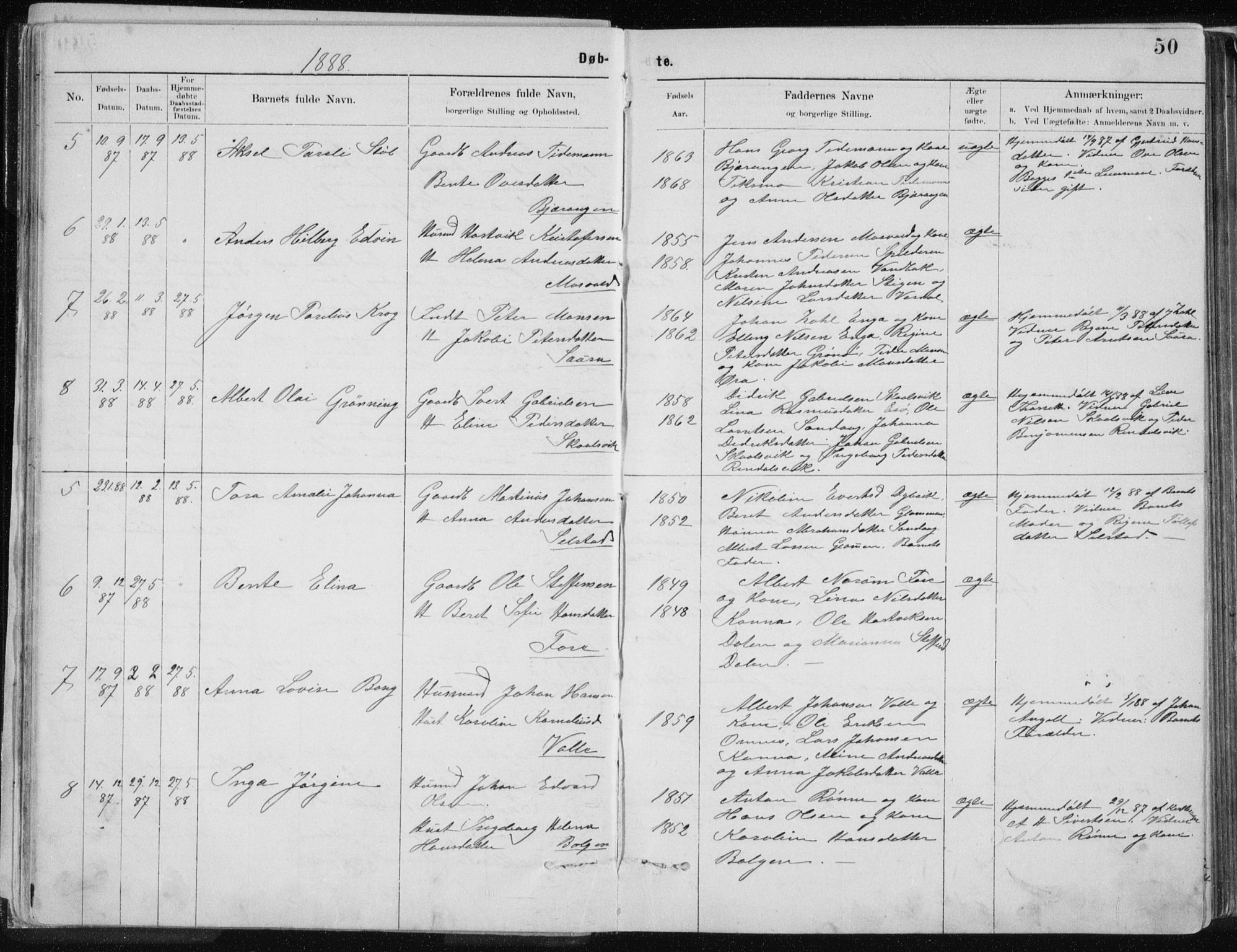 Ministerialprotokoller, klokkerbøker og fødselsregistre - Nordland, SAT/A-1459/843/L0636: Parish register (copy) no. 843C05, 1884-1909, p. 50