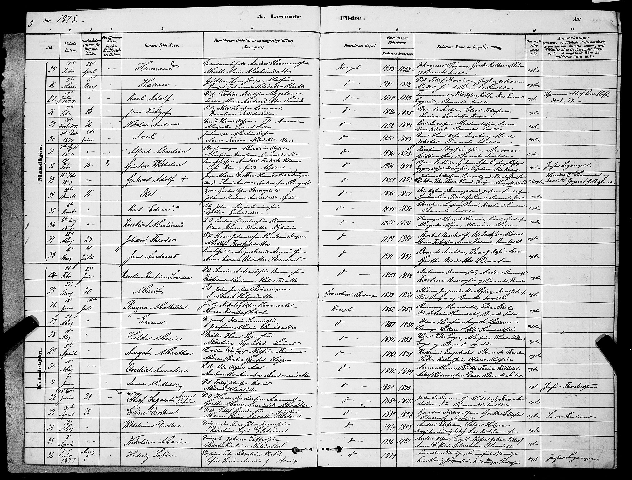 Kongsberg kirkebøker, AV/SAKO-A-22/G/Ga/L0005: Parish register (copy) no. 5, 1878-1889, p. 3