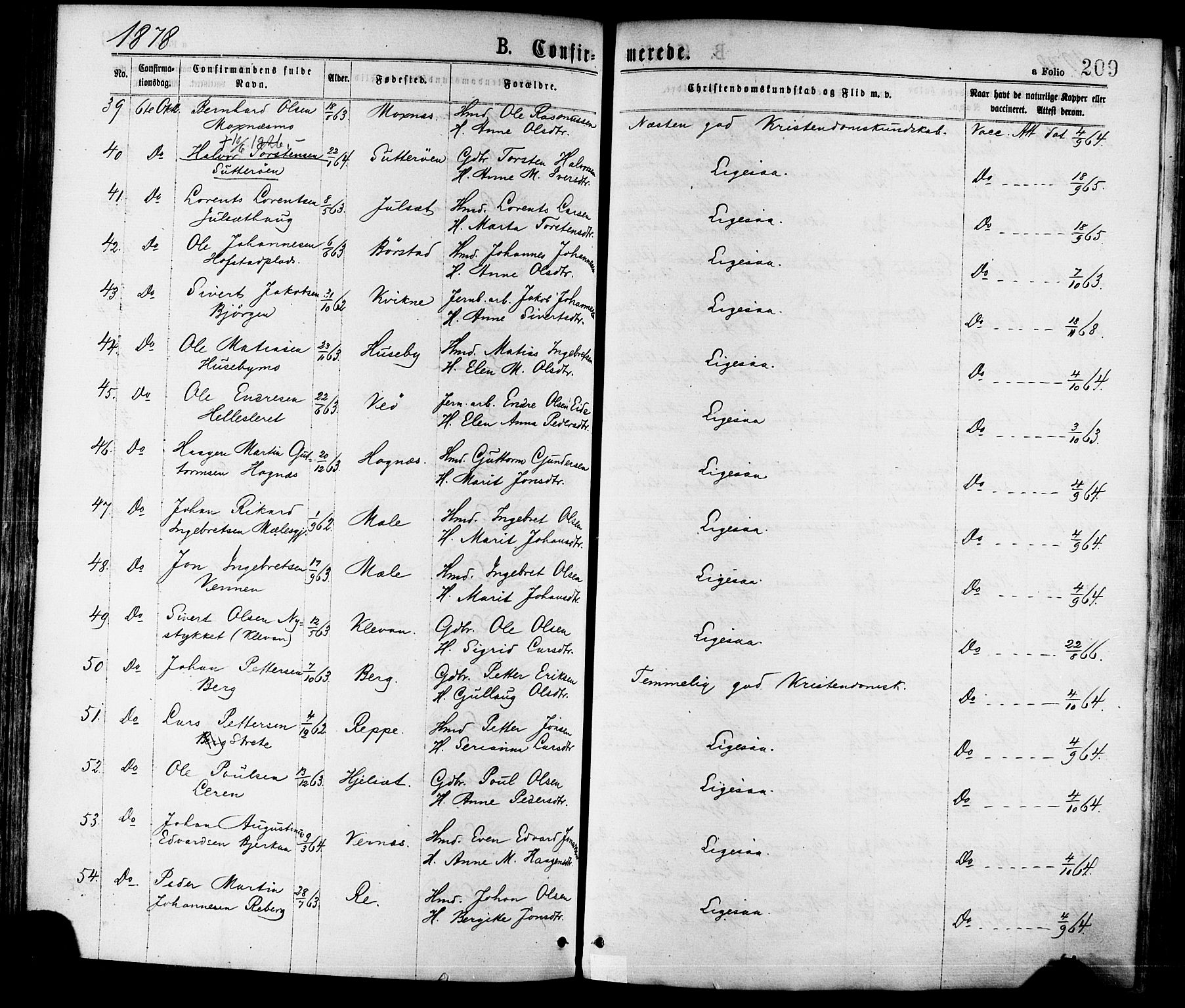 Ministerialprotokoller, klokkerbøker og fødselsregistre - Nord-Trøndelag, AV/SAT-A-1458/709/L0076: Parish register (official) no. 709A16, 1871-1879, p. 209