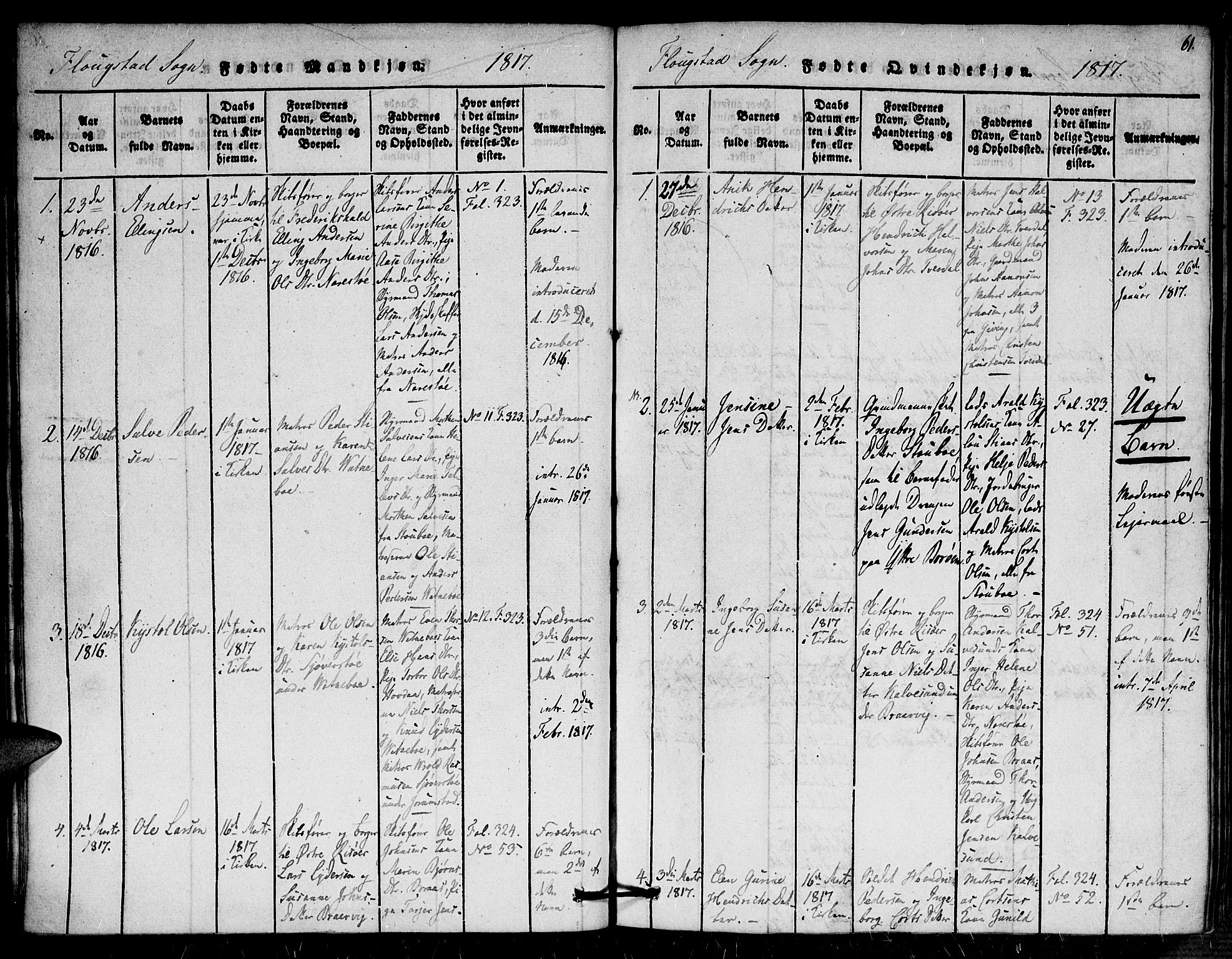 Dypvåg sokneprestkontor, SAK/1111-0007/F/Fa/Faa/L0003: Parish register (official) no. A 3 /2, 1817-1824, p. 61