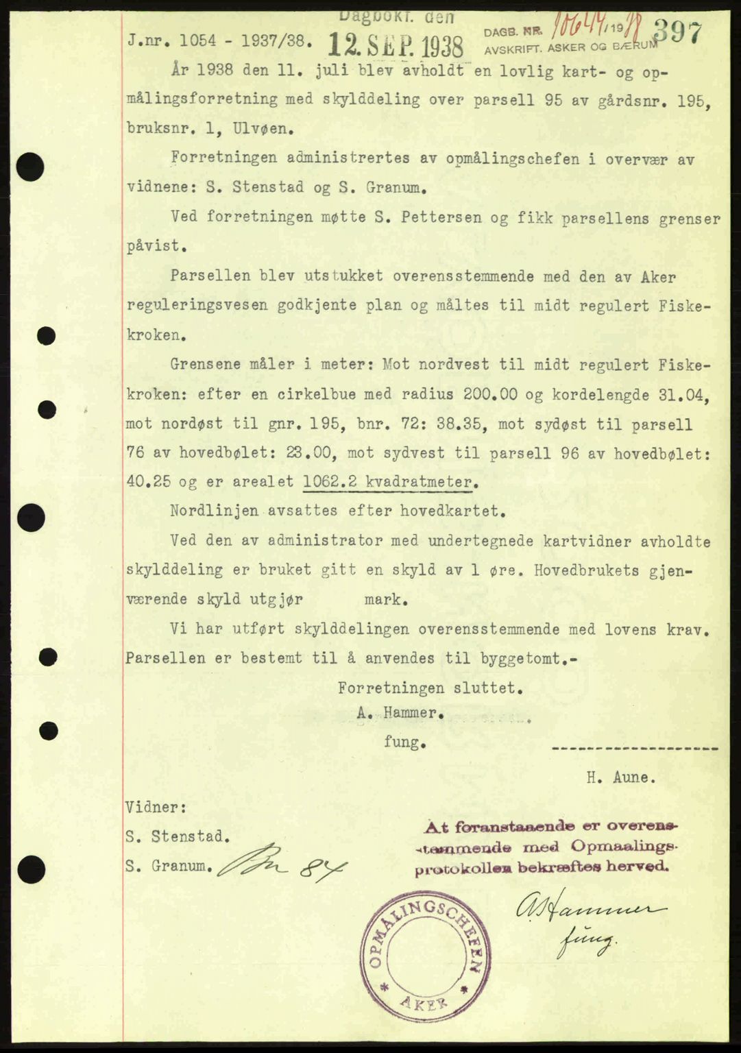 Aker herredsskriveri, SAO/A-10896/G/Gb/Gba/Gbab/L0025: Mortgage book no. A154-155, 1938-1938, Diary no: : 10644/1938
