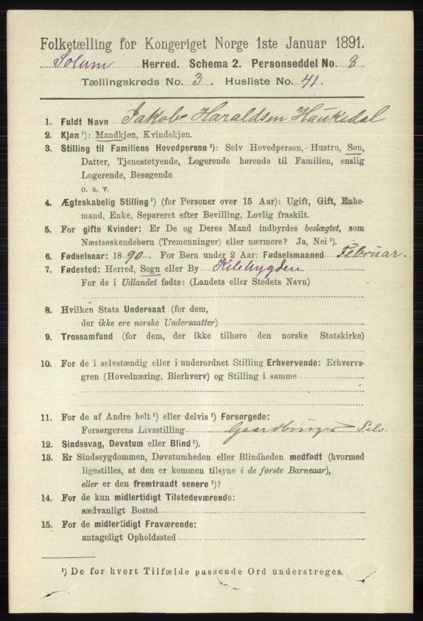 RA, 1891 census for 0818 Solum, 1891, p. 582