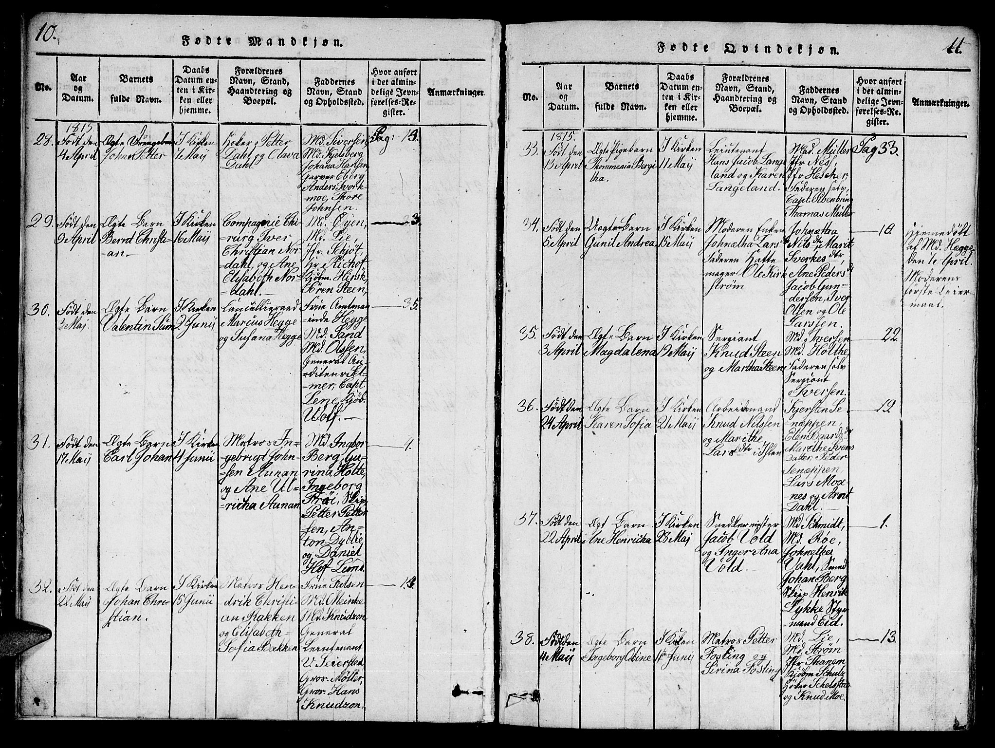 Ministerialprotokoller, klokkerbøker og fødselsregistre - Sør-Trøndelag, SAT/A-1456/601/L0043: Parish register (official) no. 601A11, 1815-1821, p. 10-11