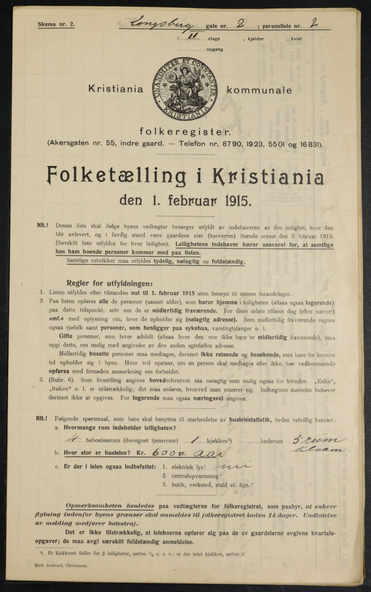 OBA, Municipal Census 1915 for Kristiania, 1915, p. 52184