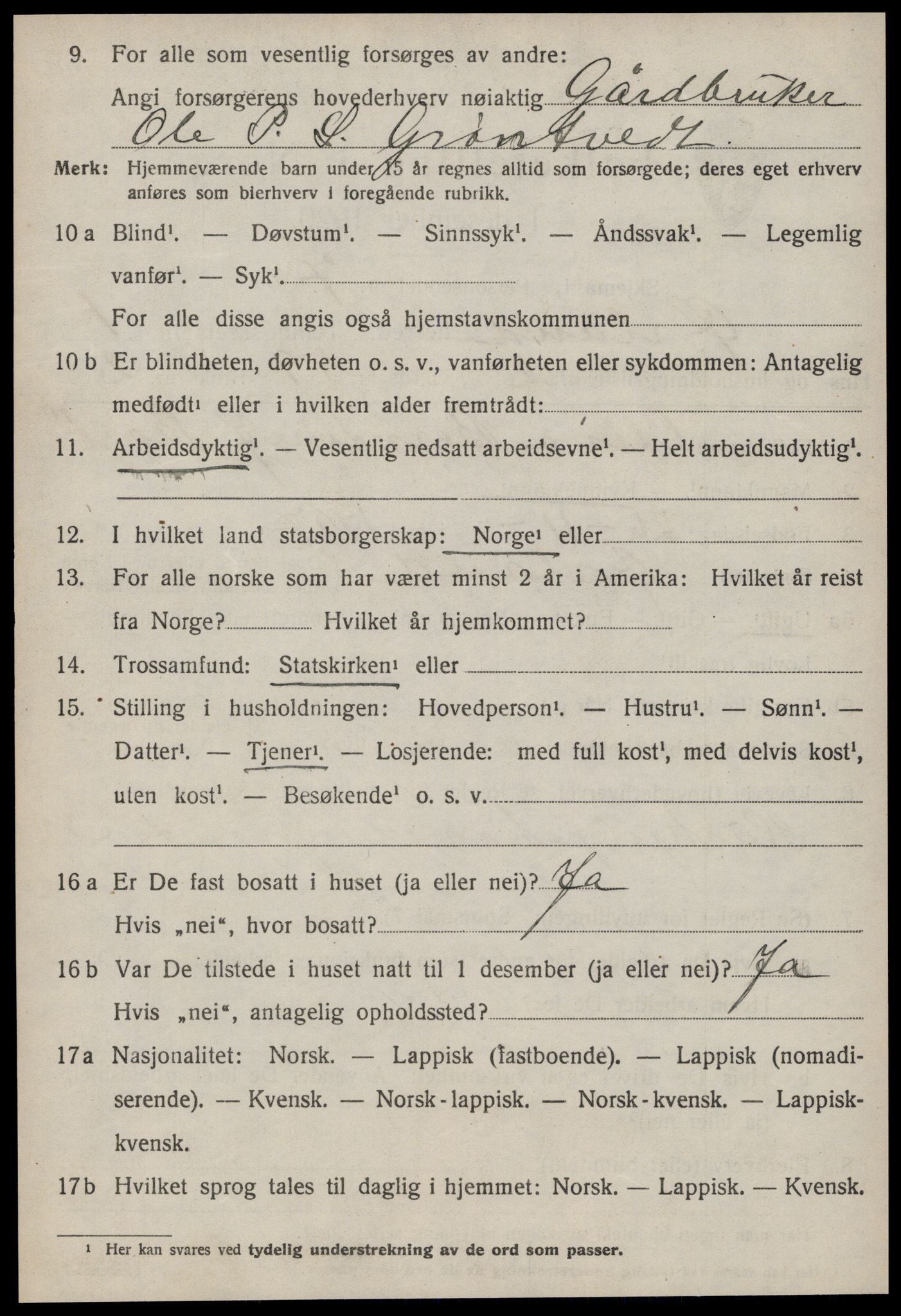 SAT, 1920 census for Ørland, 1920, p. 1380