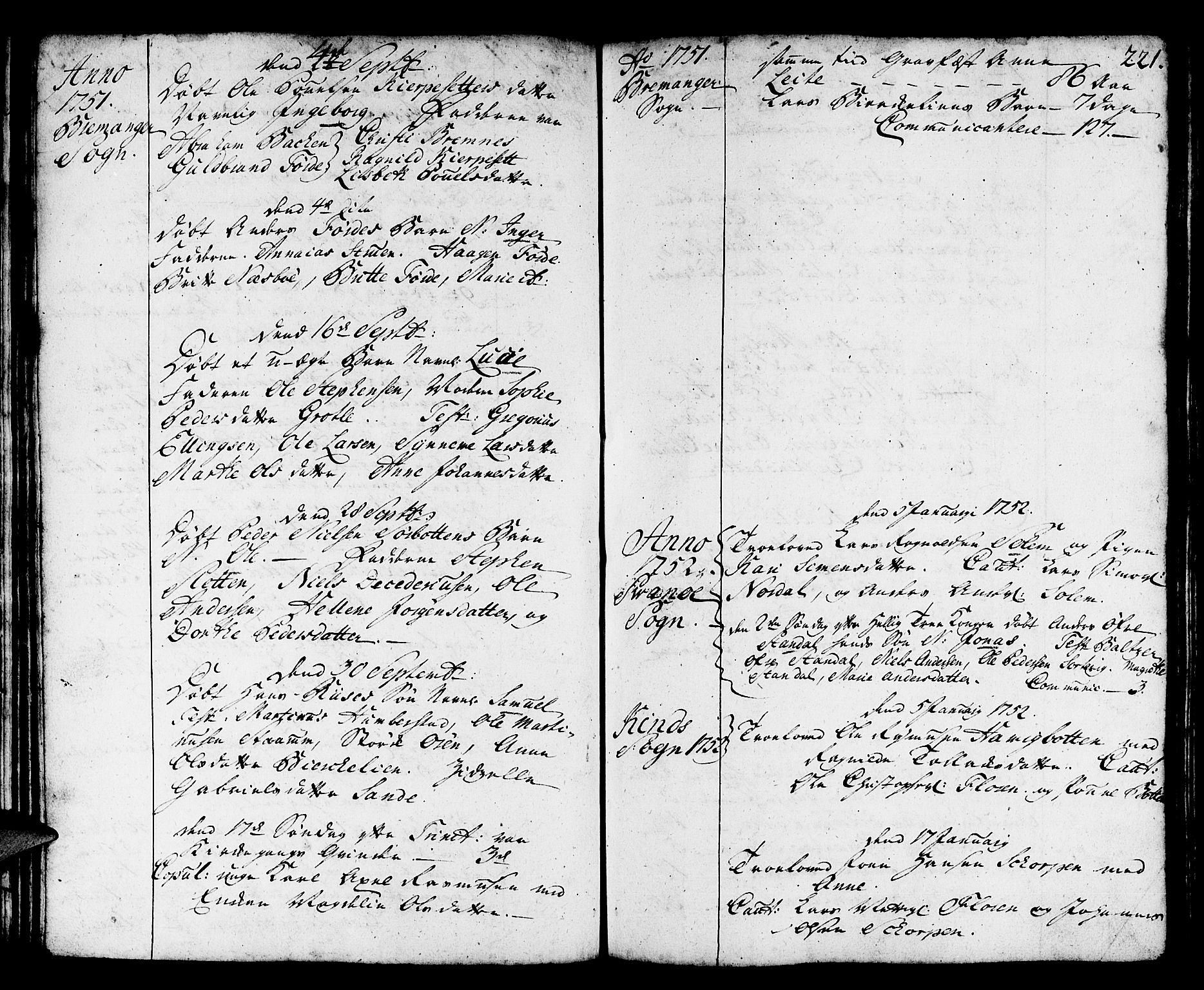 Kinn sokneprestembete, AV/SAB-A-80801/H/Haa/Haaa/L0002: Parish register (official) no. A 2, 1729-1785, p. 221