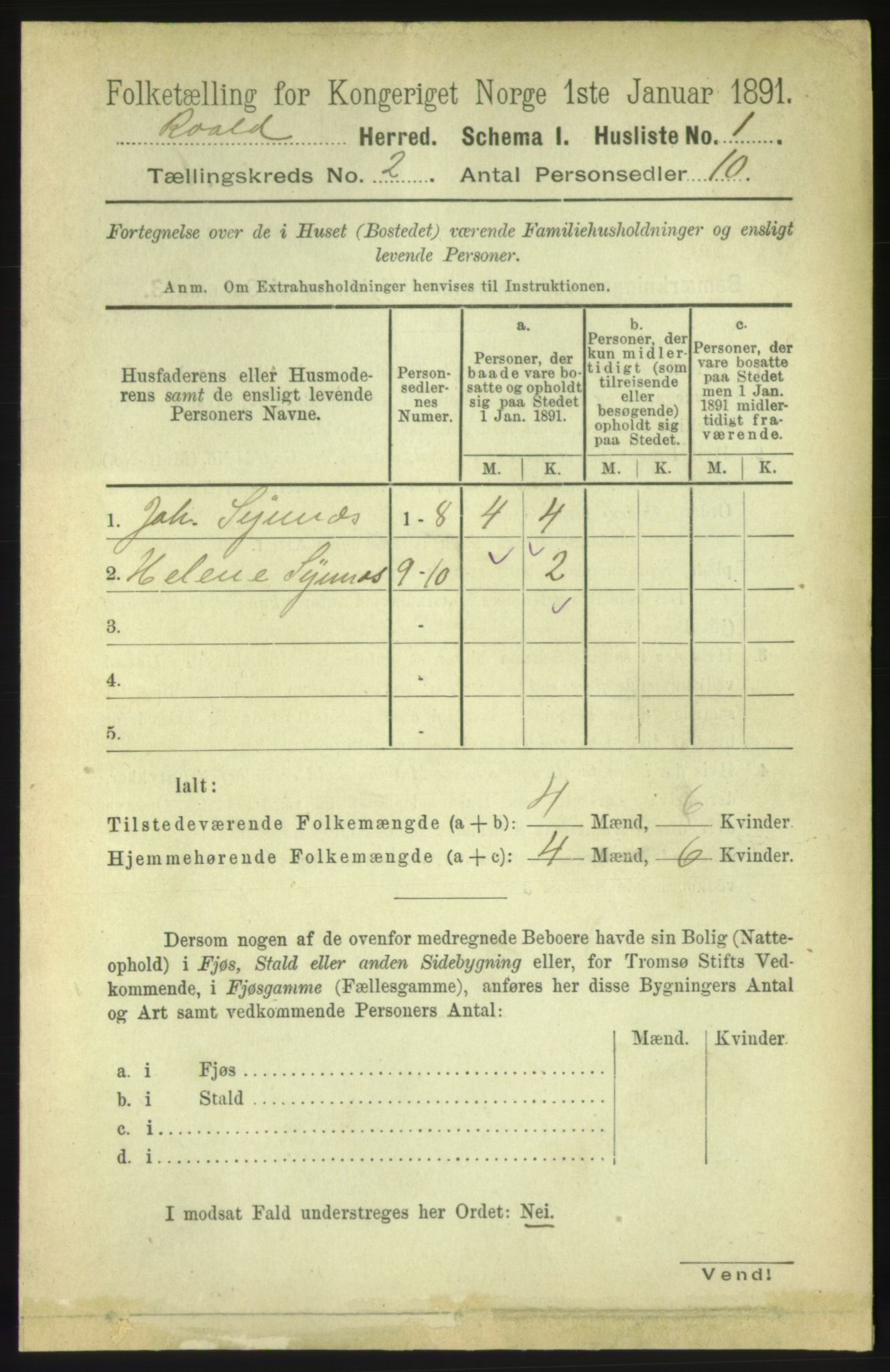 RA, 1891 census for 1533 Roald, 1891, p. 569