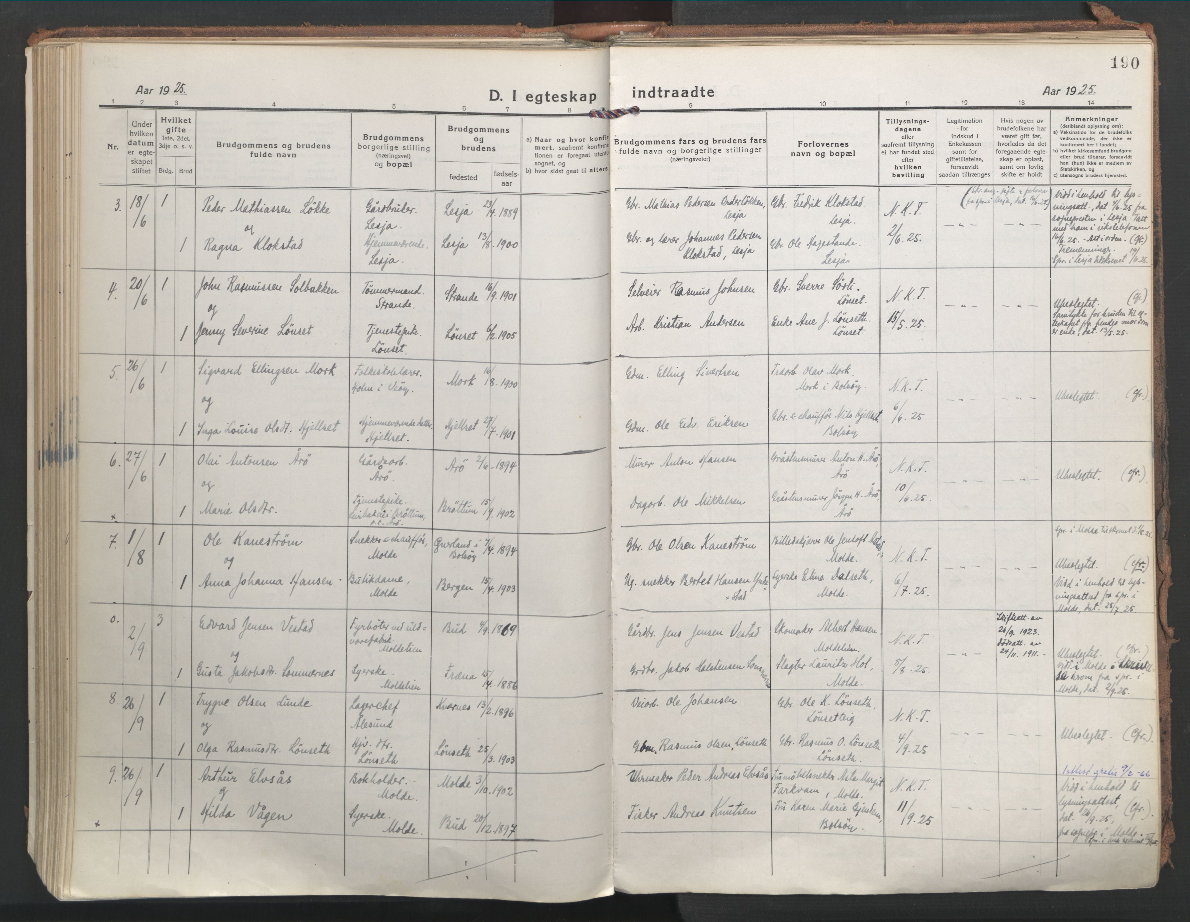 Ministerialprotokoller, klokkerbøker og fødselsregistre - Møre og Romsdal, AV/SAT-A-1454/555/L0659: Parish register (official) no. 555A10, 1917-1971, p. 190