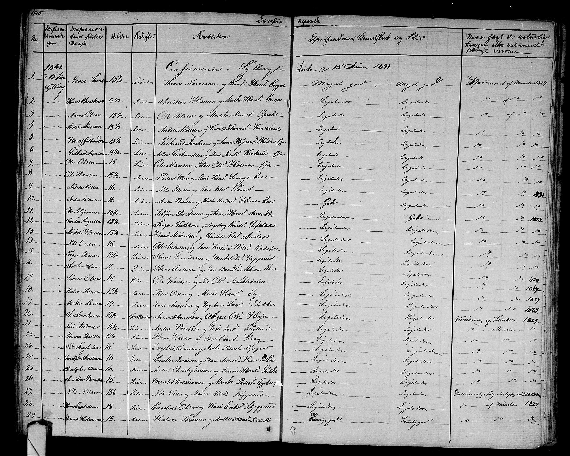 Lier kirkebøker, AV/SAKO-A-230/F/Fa/L0010: Parish register (official) no. I 10, 1827-1843, p. 445