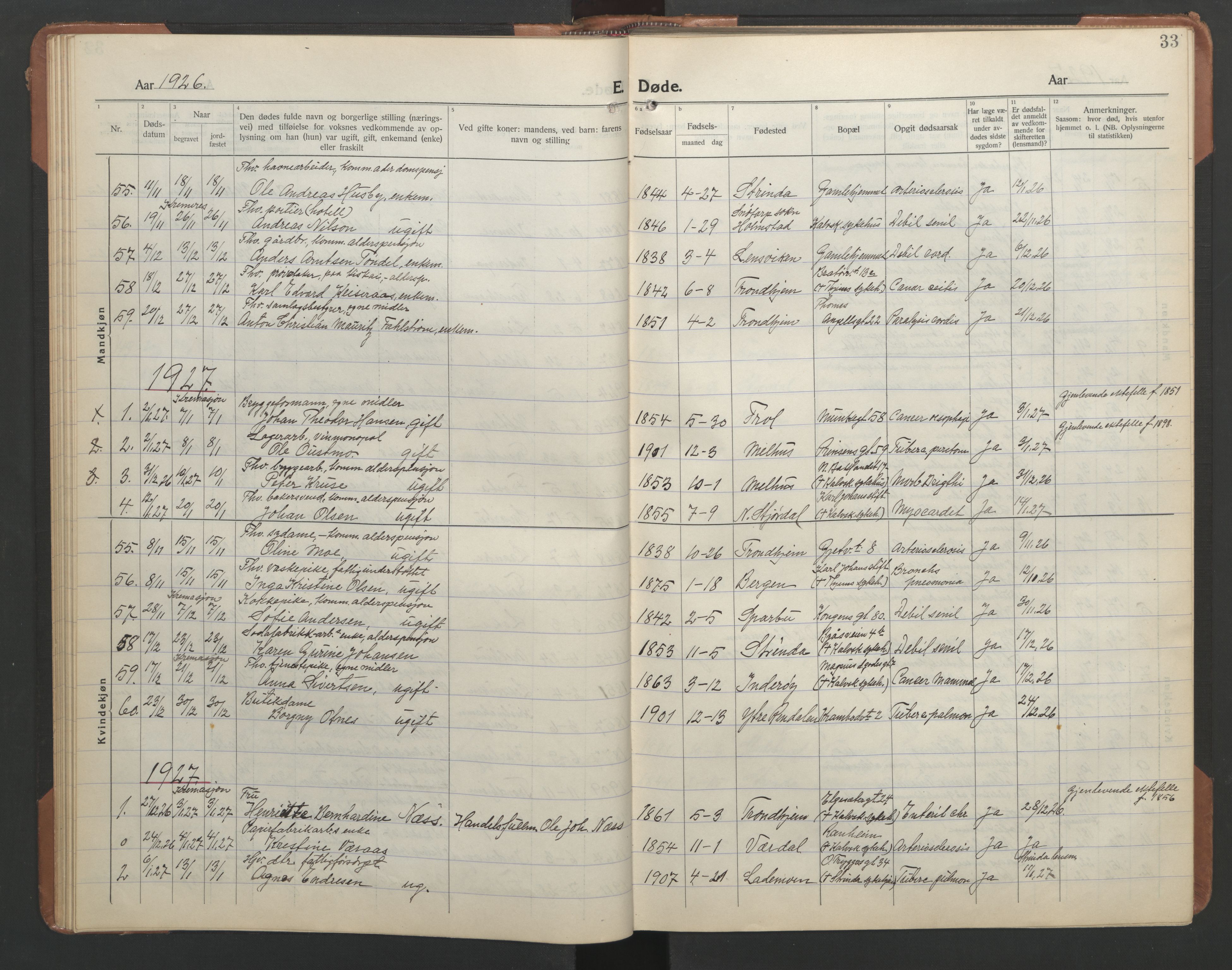 Ministerialprotokoller, klokkerbøker og fødselsregistre - Sør-Trøndelag, SAT/A-1456/602/L0150: Parish register (copy) no. 602C18, 1922-1949, p. 33