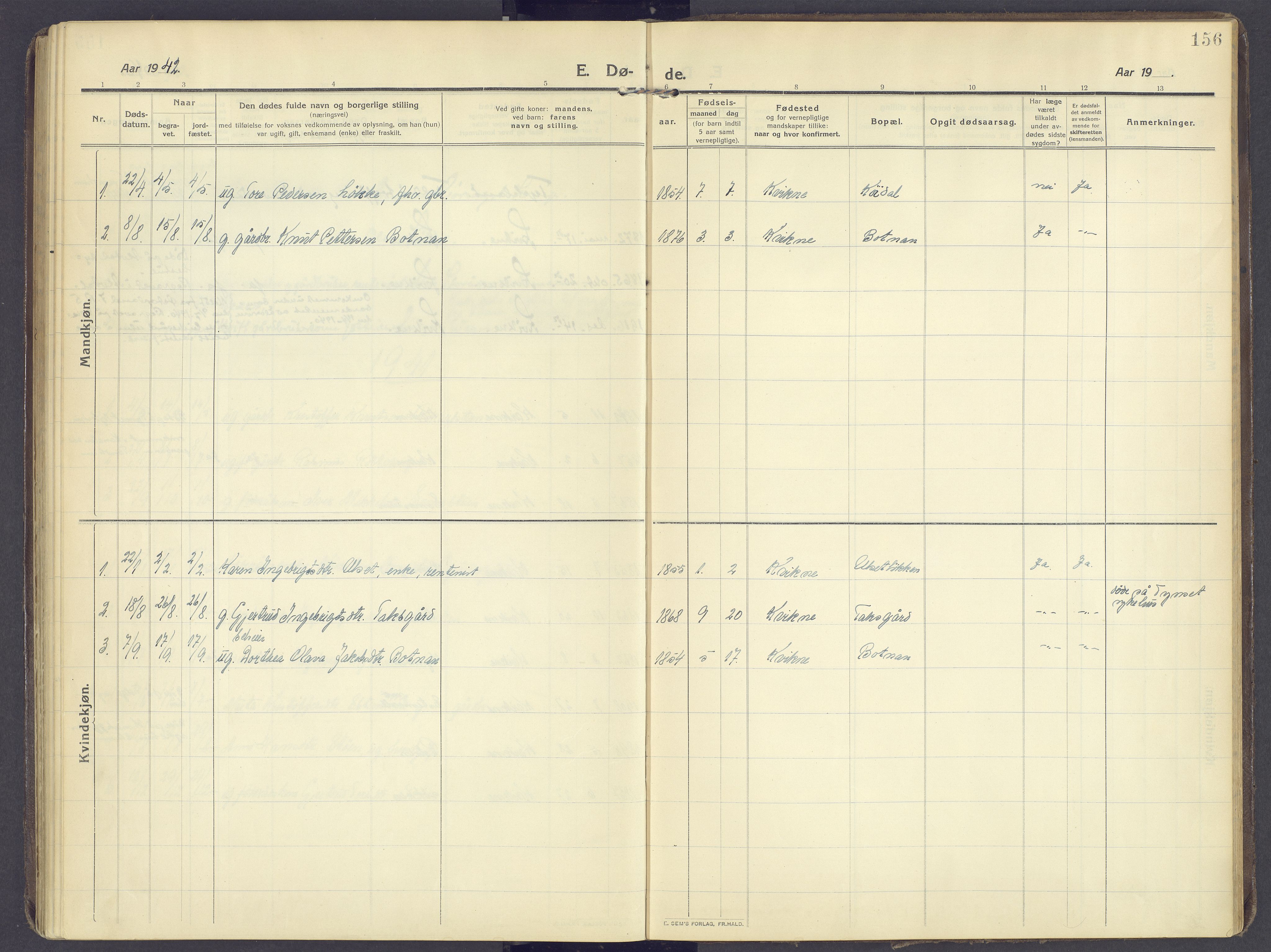 Kvikne prestekontor, SAH/PREST-064/H/Ha/Haa/L0009: Parish register (official) no. 9, 1911-1942, p. 156