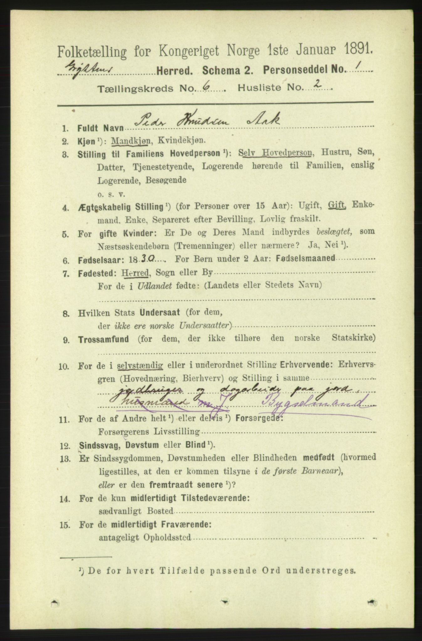 RA, 1891 census for 1539 Grytten, 1891, p. 2498