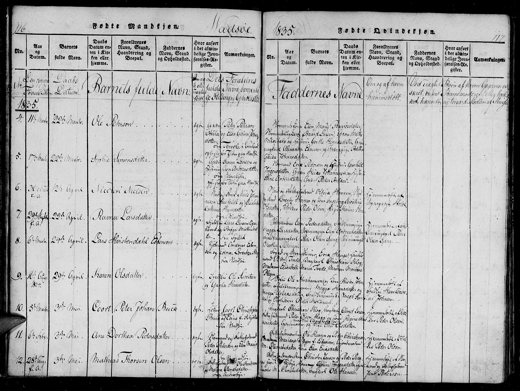 Vadsø sokneprestkontor, SATØ/S-1325/H/Ha/L0003kirke: Parish register (official) no. 3 /1, 1821-1839, p. 116-117