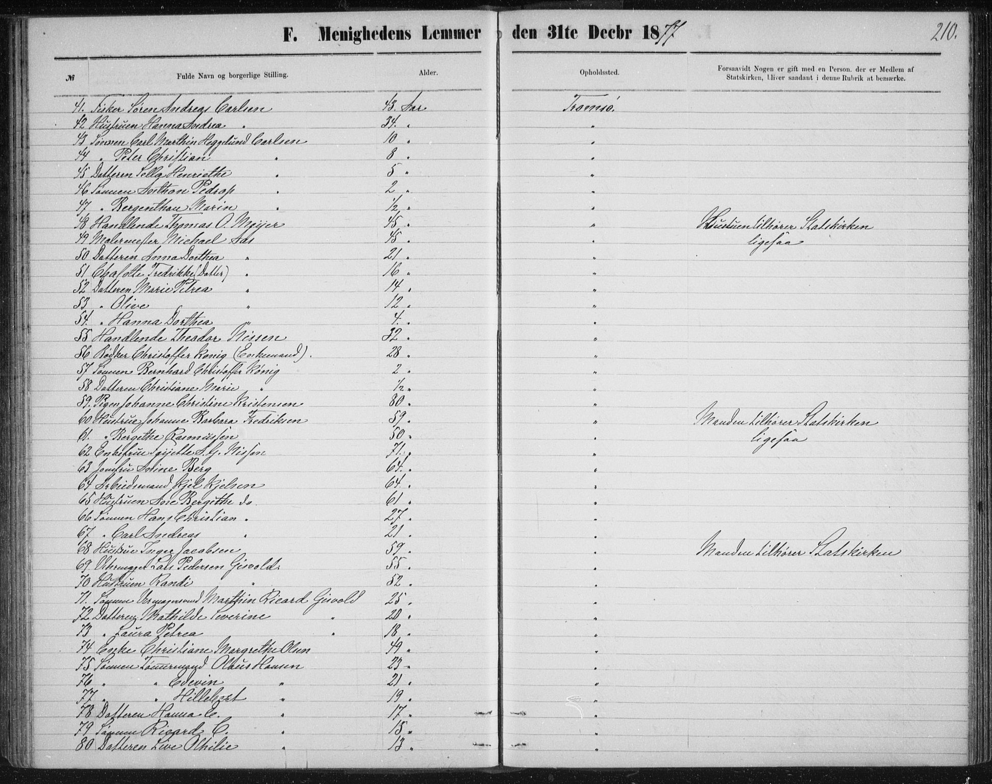 Uten arkivreferanse, SATØ/-: Dissenter register no. DP 3, 1871-1893, p. 210