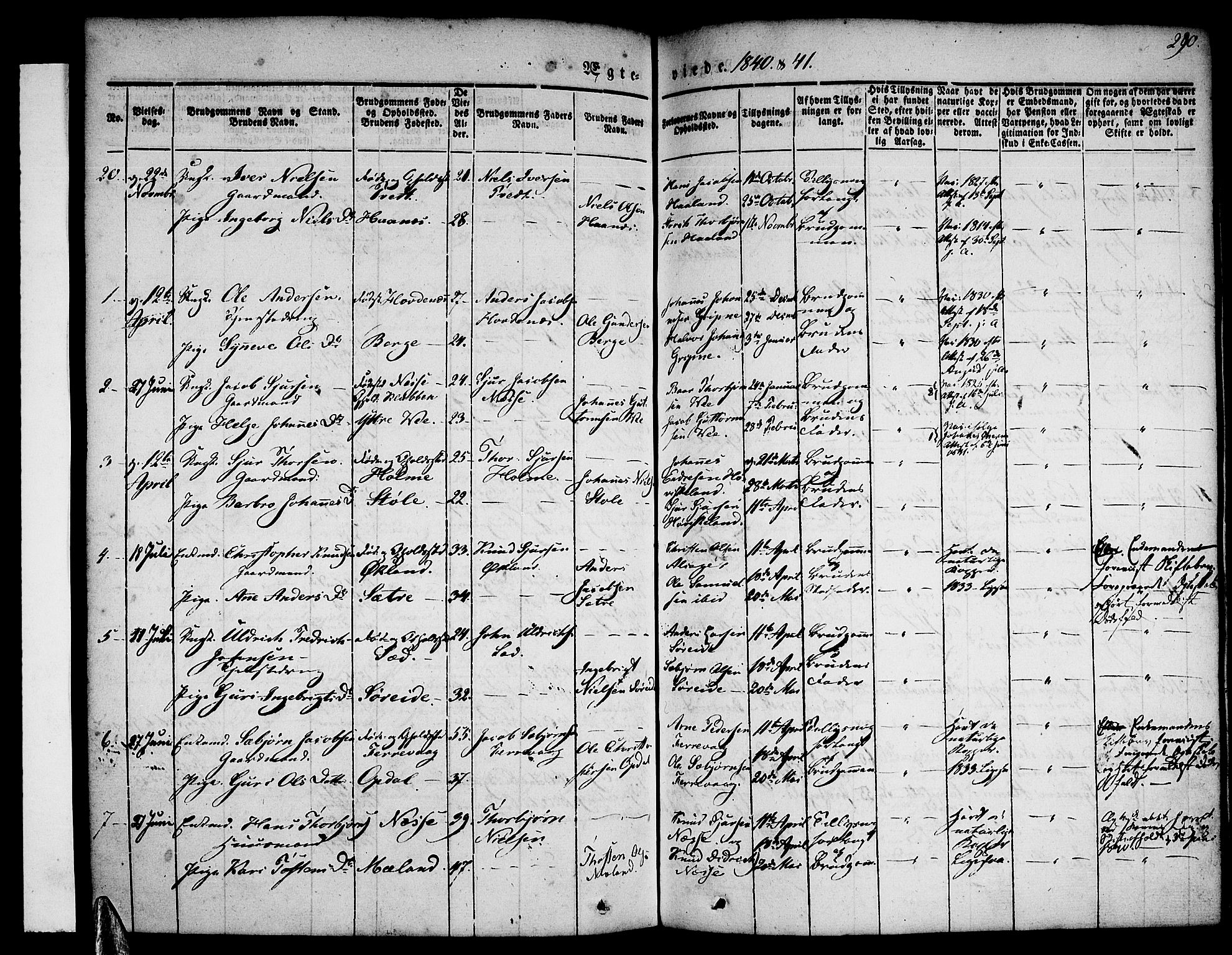 Tysnes sokneprestembete, AV/SAB-A-78601/H/Haa: Parish register (official) no. A 9, 1837-1848, p. 290