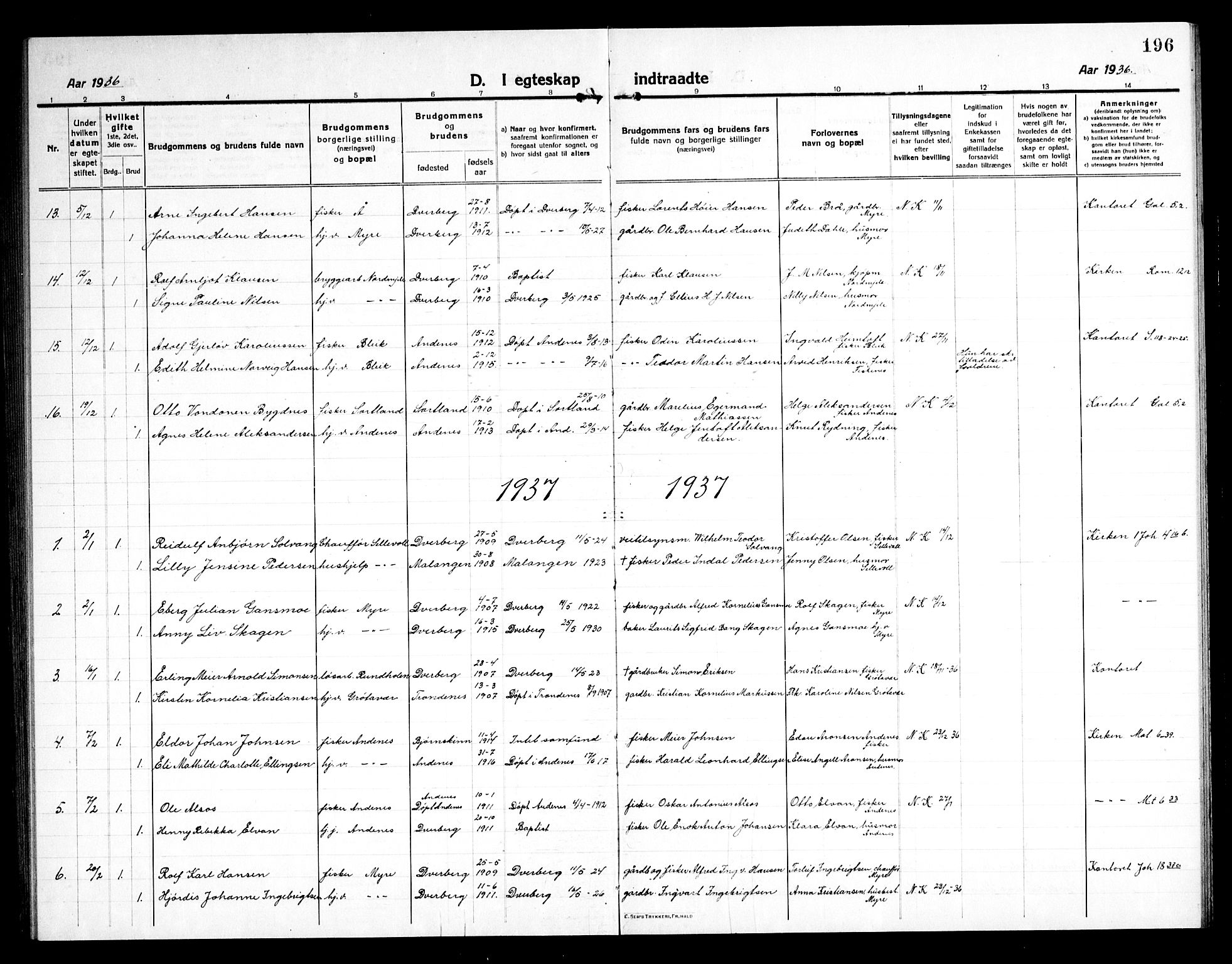 Ministerialprotokoller, klokkerbøker og fødselsregistre - Nordland, AV/SAT-A-1459/897/L1415: Parish register (copy) no. 897C05, 1916-1945, p. 196