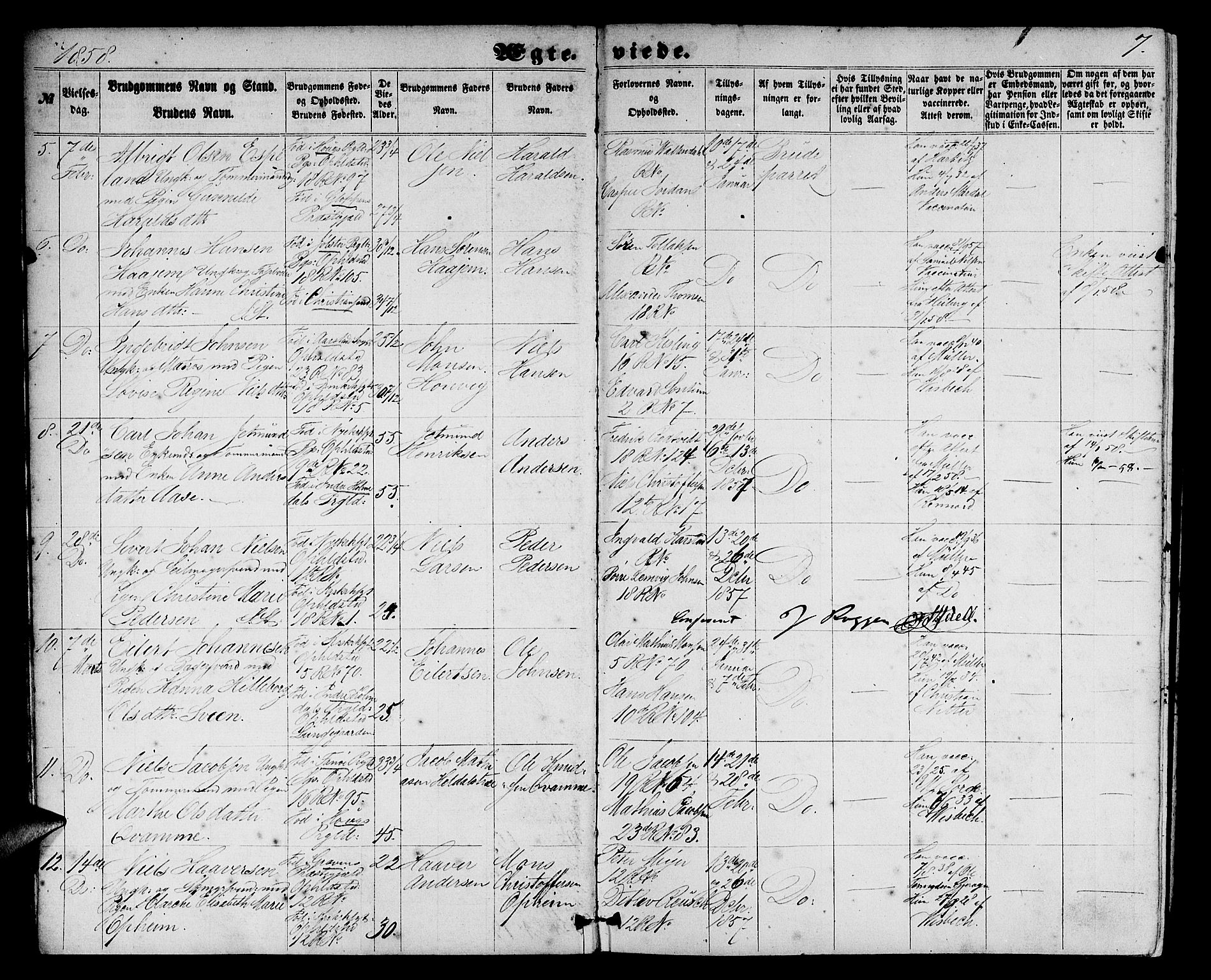 Domkirken sokneprestembete, AV/SAB-A-74801/H/Hab/L0030: Parish register (copy) no. D 2, 1857-1876, p. 7