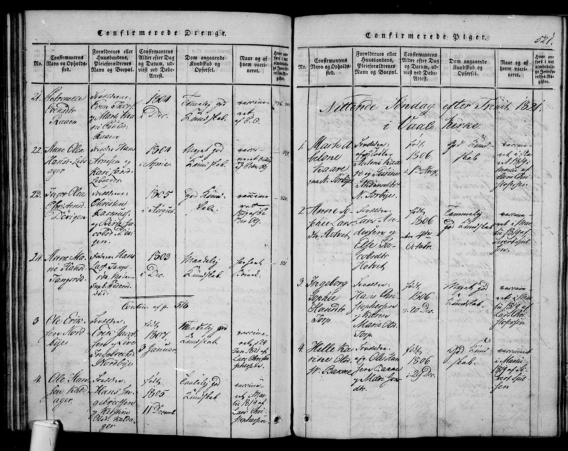 Våle kirkebøker, AV/SAKO-A-334/F/Fa/L0007: Parish register (official) no. I 7, 1814-1824, p. 520-521