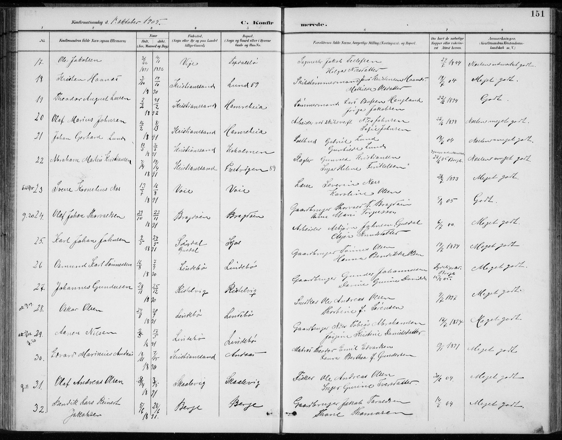 Oddernes sokneprestkontor, AV/SAK-1111-0033/F/Fa/Faa/L0010: Parish register (official) no. A 10, 1897-1911, p. 151