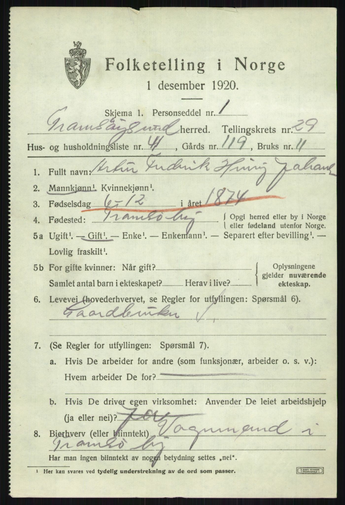 SATØ, 1920 census for Tromsøysund, 1920, p. 13842