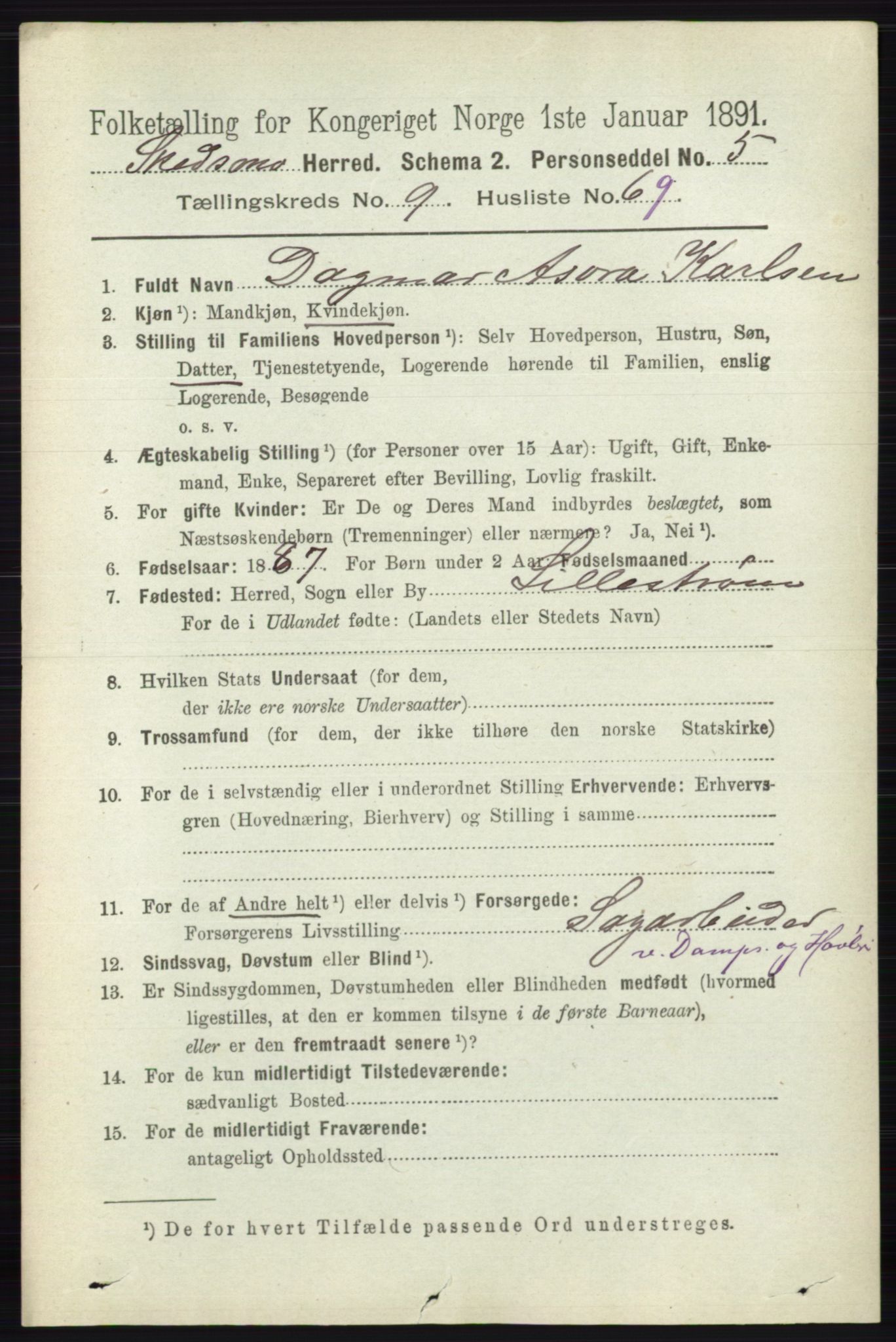 RA, 1891 census for 0231 Skedsmo, 1891, p. 5730