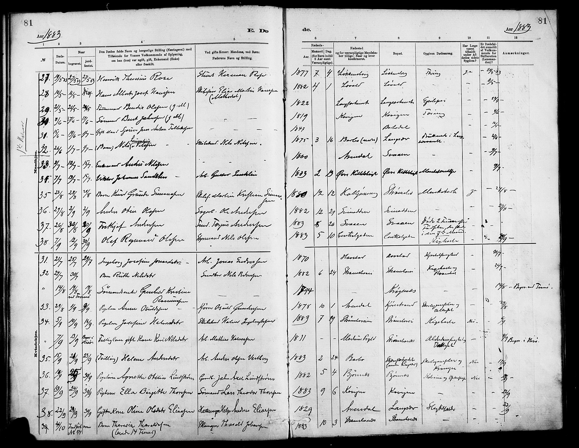 Barbu sokneprestkontor, AV/SAK-1111-0003/F/Fa/L0003: Parish register (official) no. A 3, 1883-1898, p. 81