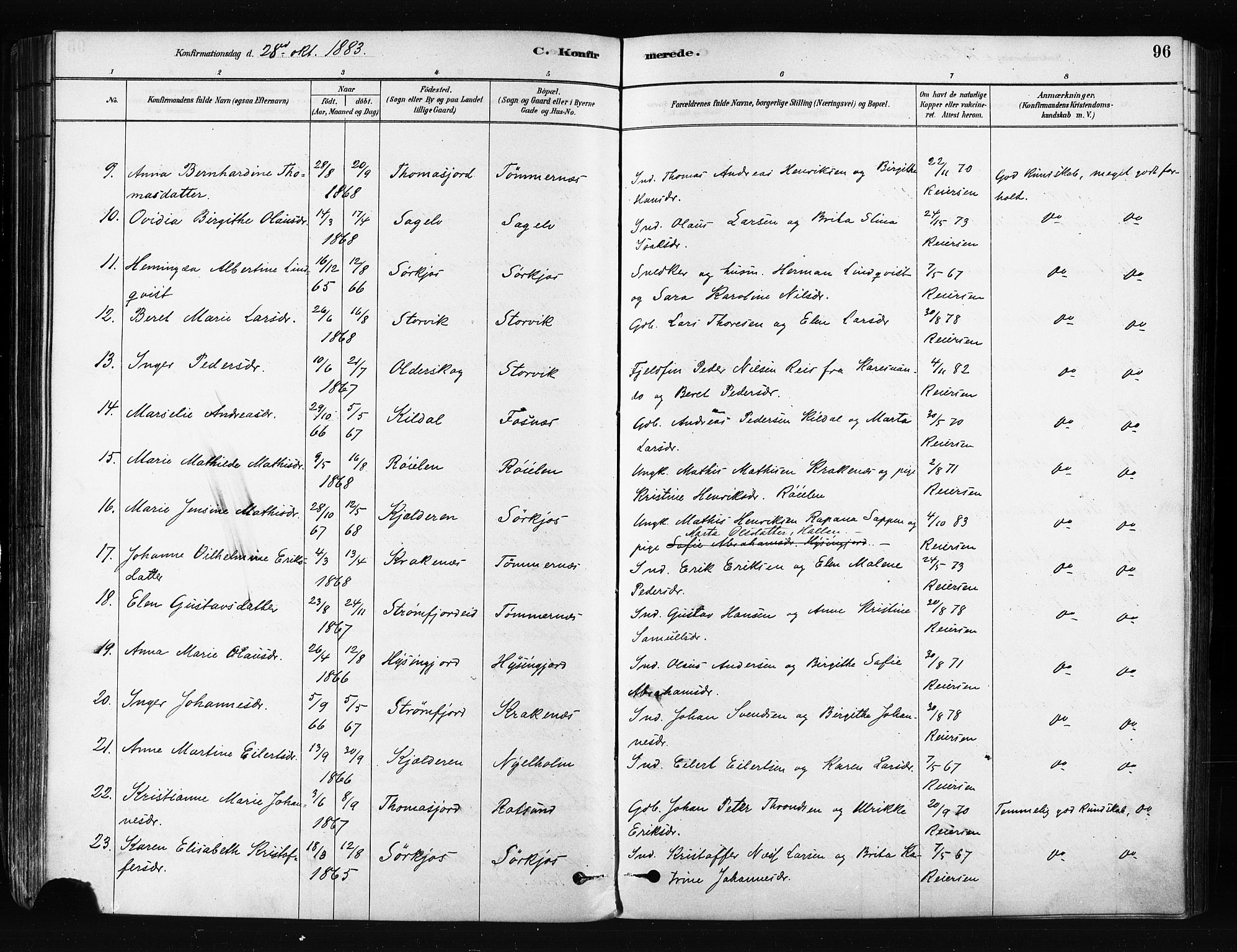 Skjervøy sokneprestkontor, AV/SATØ-S-1300/H/Ha/Haa/L0014kirke: Parish register (official) no. 14, 1878-1894, p. 96