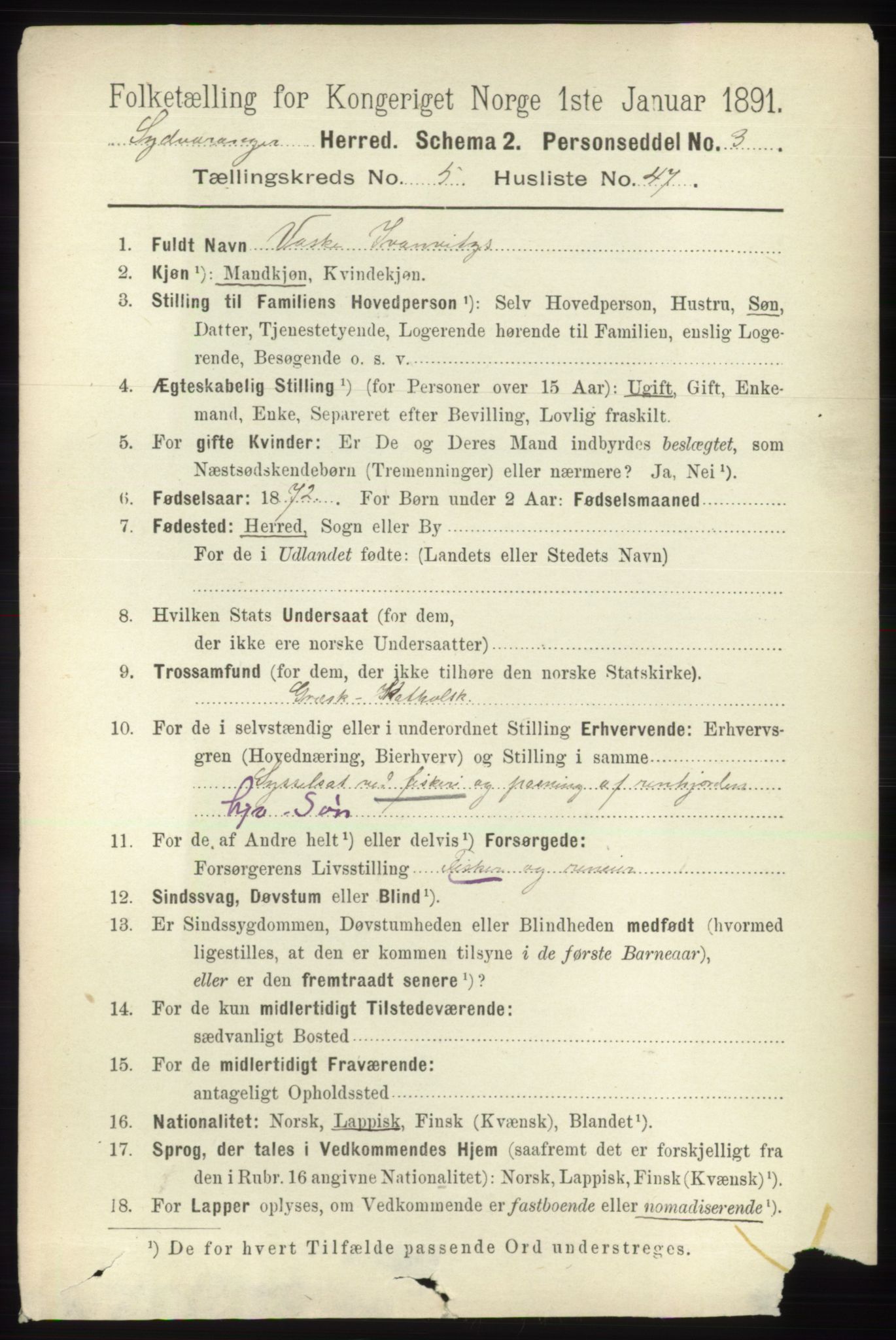 RA, 1891 census for 2030 Sør-Varanger, 1891, p. 1848