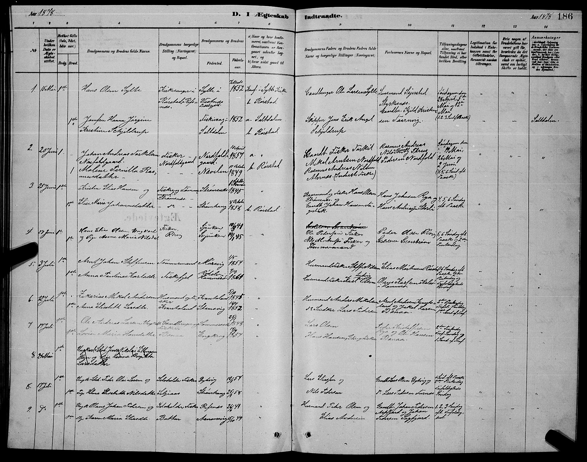 Ministerialprotokoller, klokkerbøker og fødselsregistre - Nordland, SAT/A-1459/853/L0776: Parish register (copy) no. 853C04, 1878-1889, p. 186