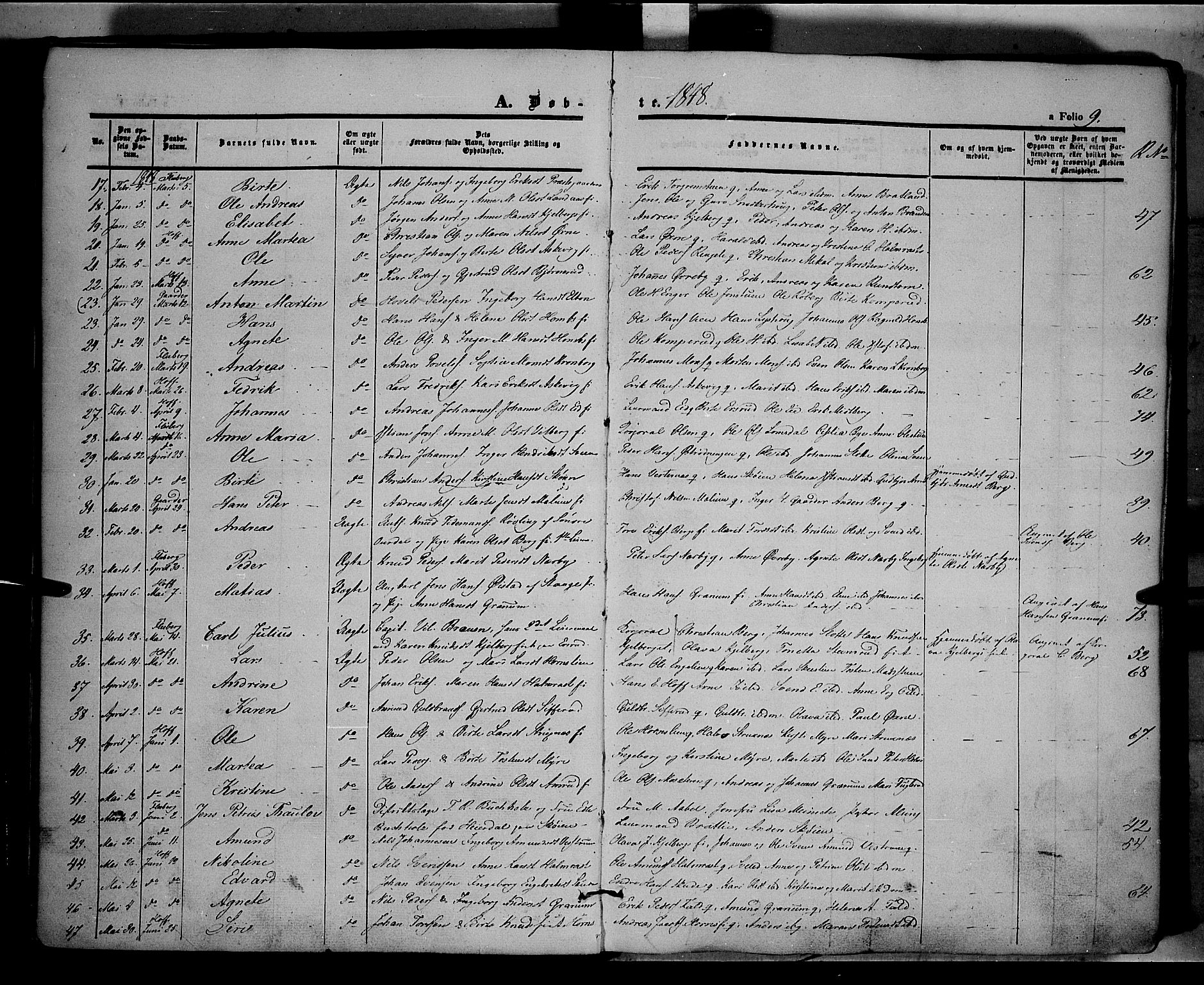 Land prestekontor, SAH/PREST-120/H/Ha/Haa/L0009: Parish register (official) no. 9, 1847-1859, p. 9
