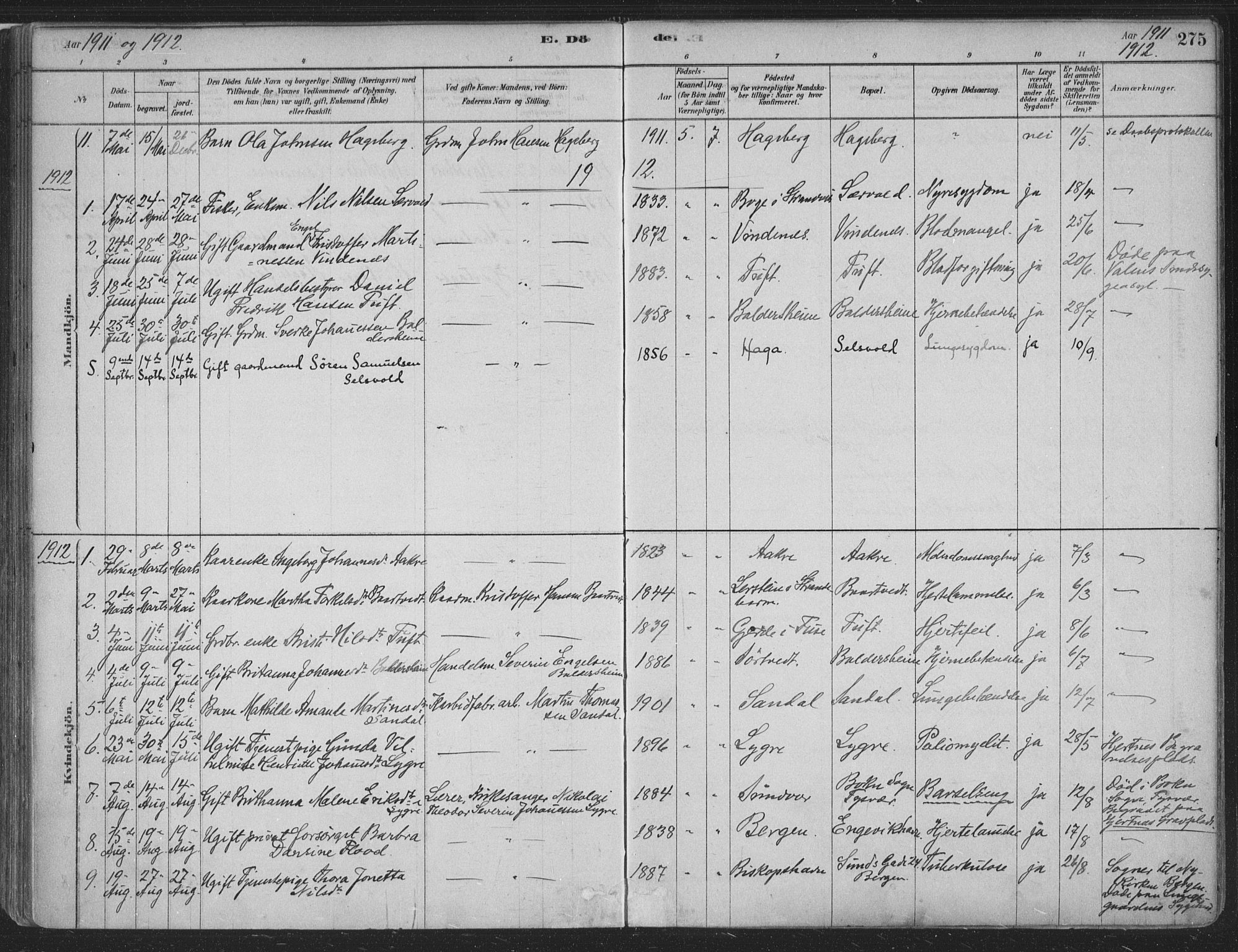 Fusa sokneprestembete, SAB/A-75401/H/Haa: Parish register (official) no. D 1, 1880-1938, p. 275