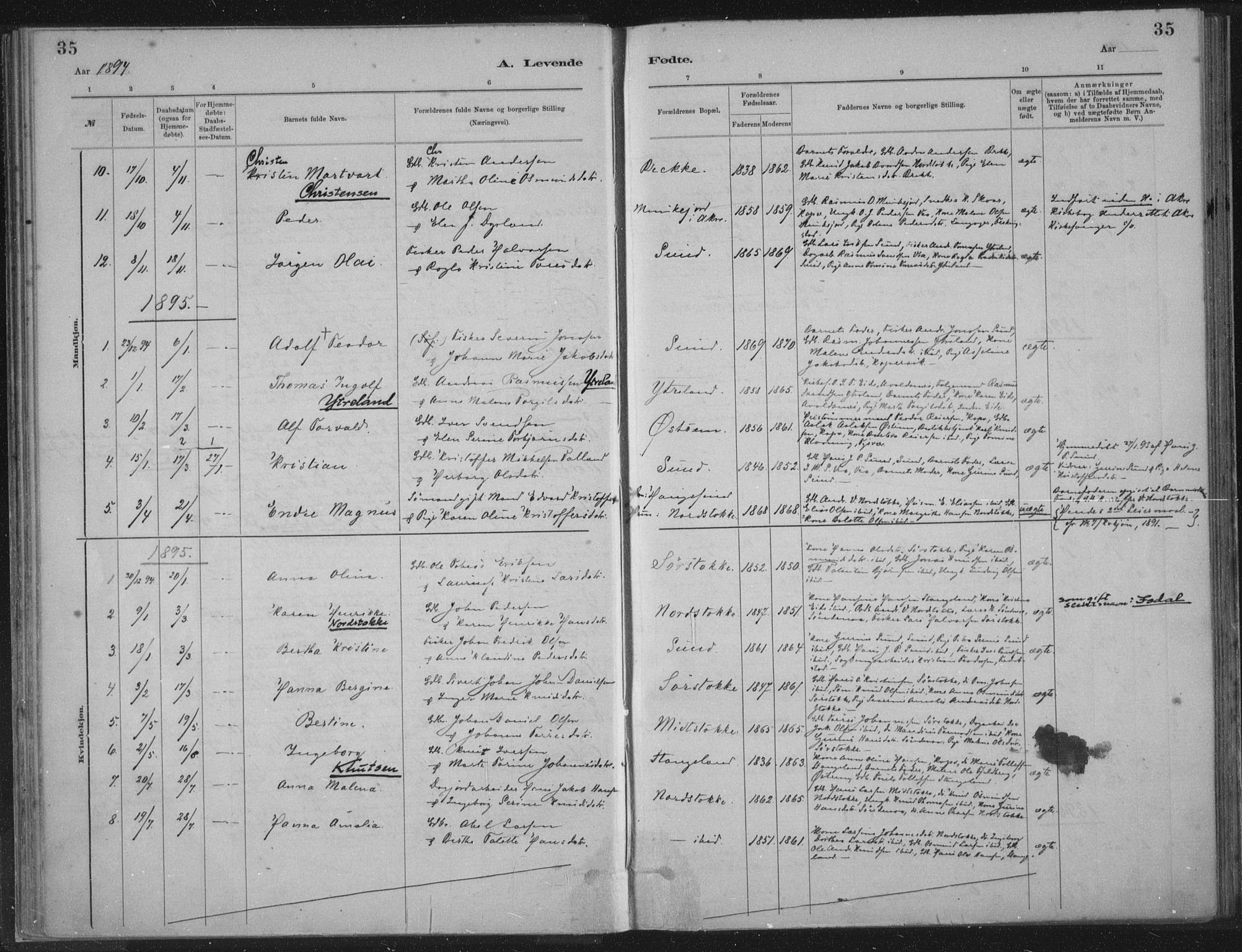 Kopervik sokneprestkontor, SAST/A-101850/H/Ha/Haa/L0002: Parish register (official) no. A 2, 1880-1912, p. 35