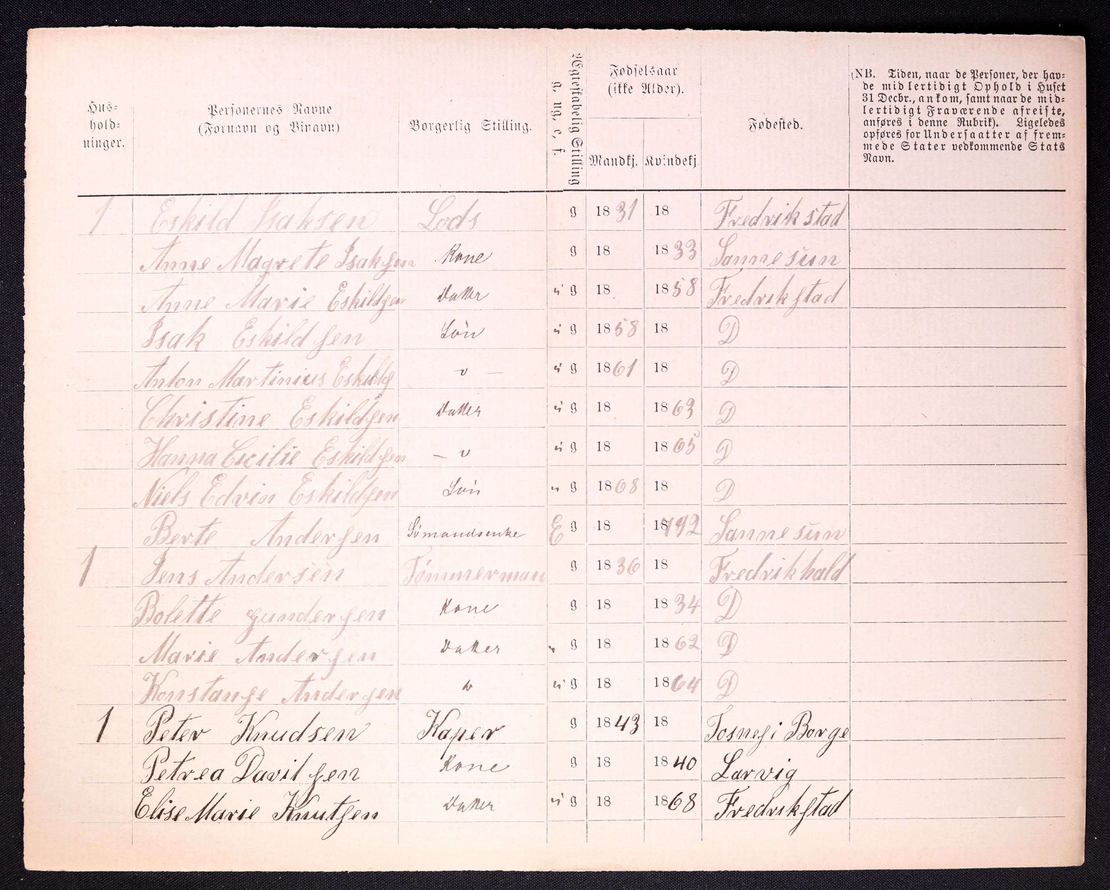 RA, 1870 census for 0103 Fredrikstad, 1870, p. 1554