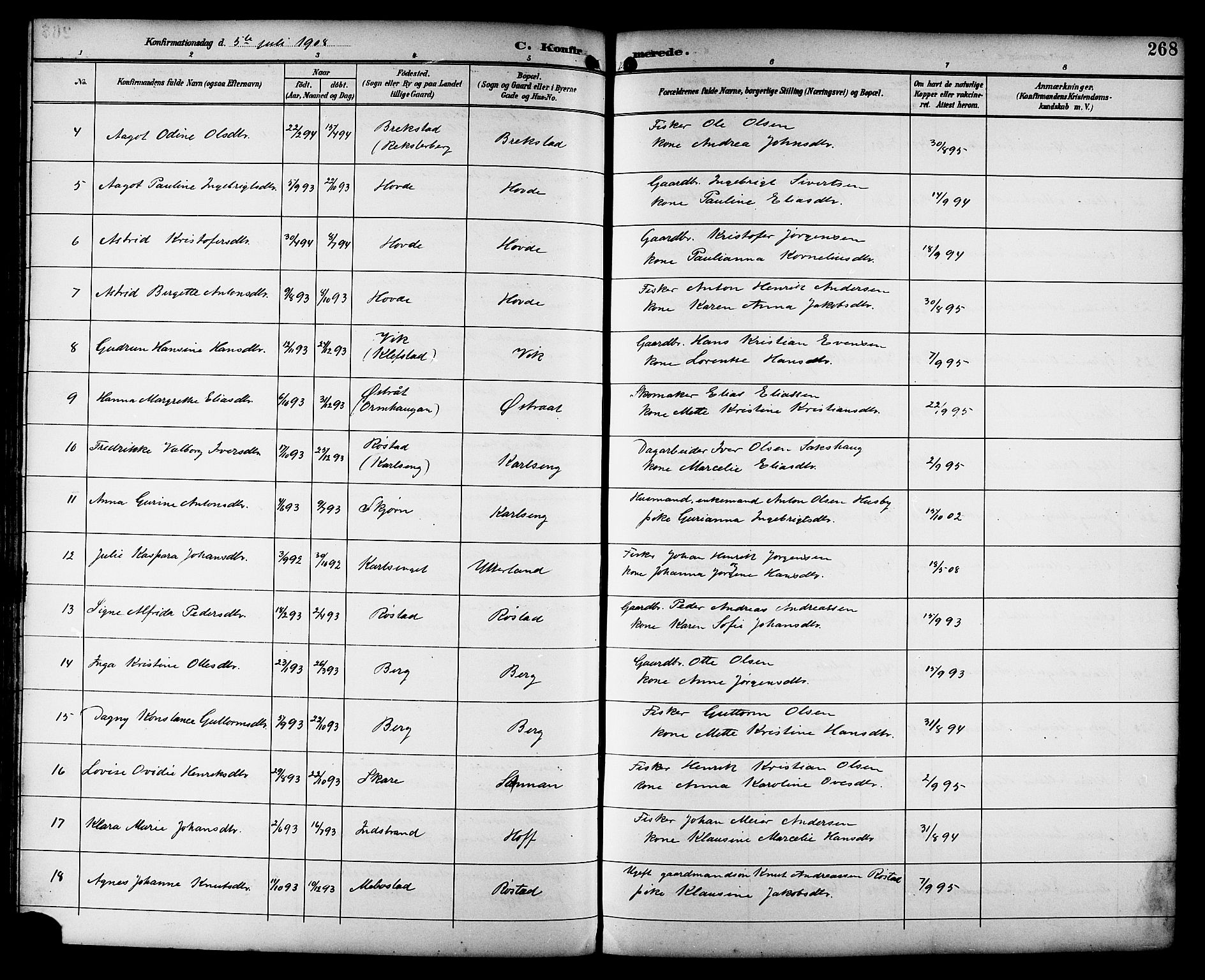 Ministerialprotokoller, klokkerbøker og fødselsregistre - Sør-Trøndelag, AV/SAT-A-1456/659/L0746: Parish register (copy) no. 659C03, 1893-1912, p. 268