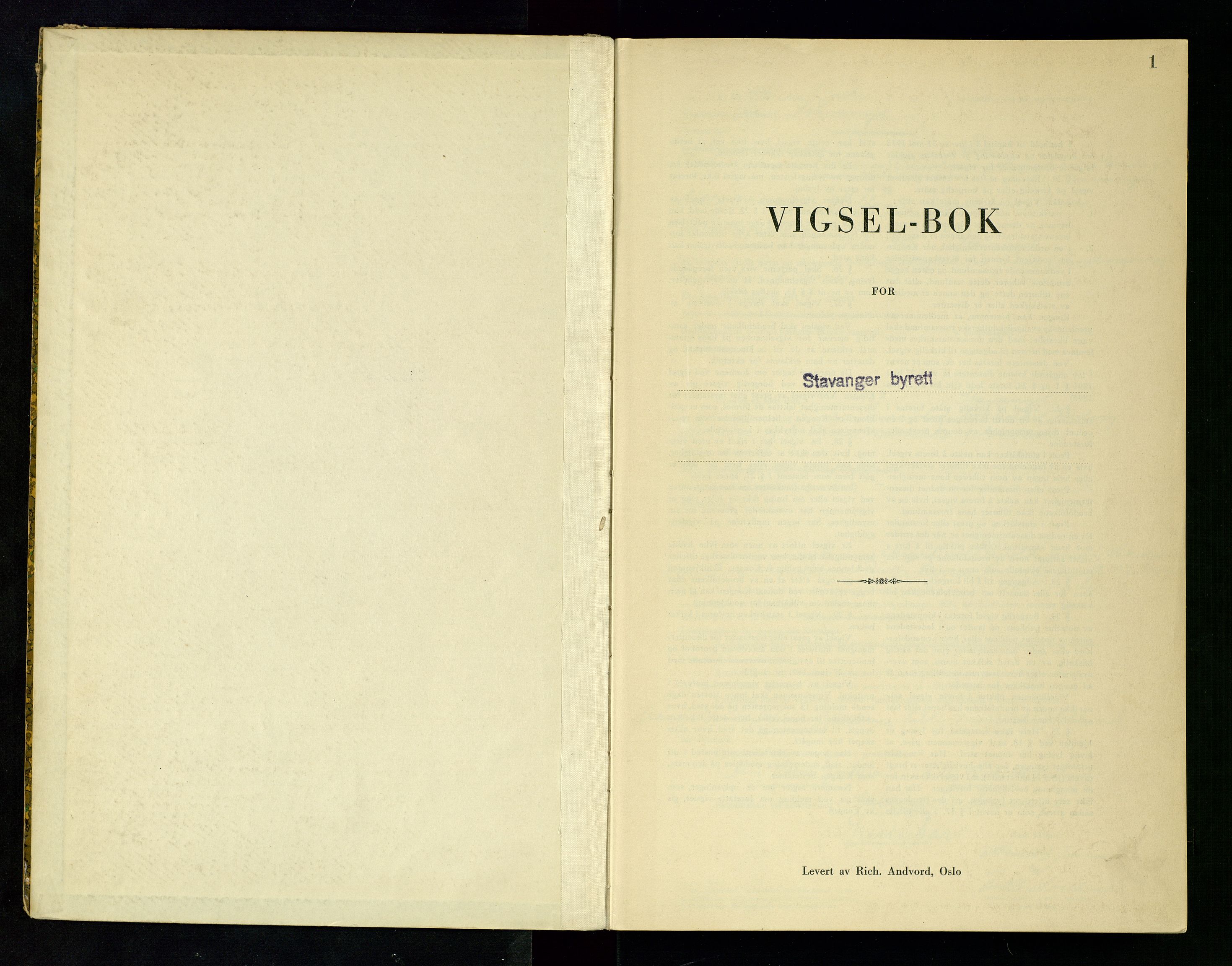 Stavanger byrett, AV/SAST-A-100455/001/6/62/62B/L0009: Vigselsprotokoll, 1944, p. 1