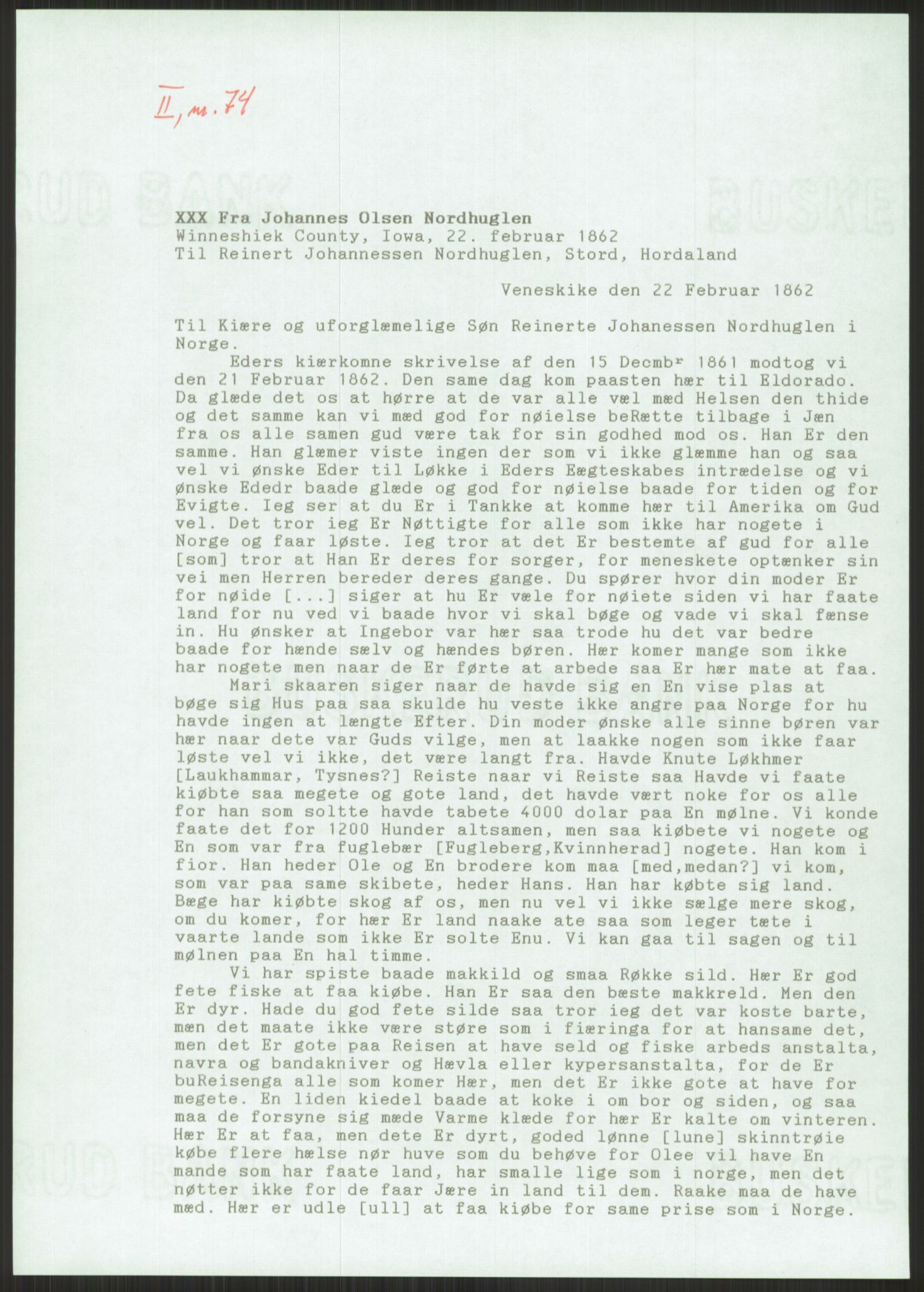 Samlinger til kildeutgivelse, Amerikabrevene, AV/RA-EA-4057/F/L0032: Innlån fra Hordaland: Nesheim - Øverland, 1838-1914, p. 445