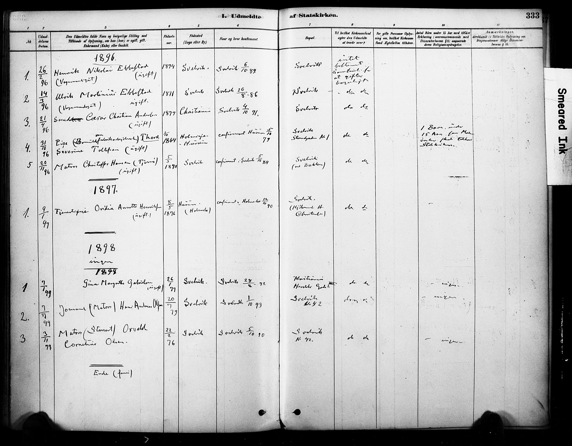 Strømm kirkebøker, AV/SAKO-A-322/F/Fb/L0001: Parish register (official) no. II 1, 1878-1899, p. 333