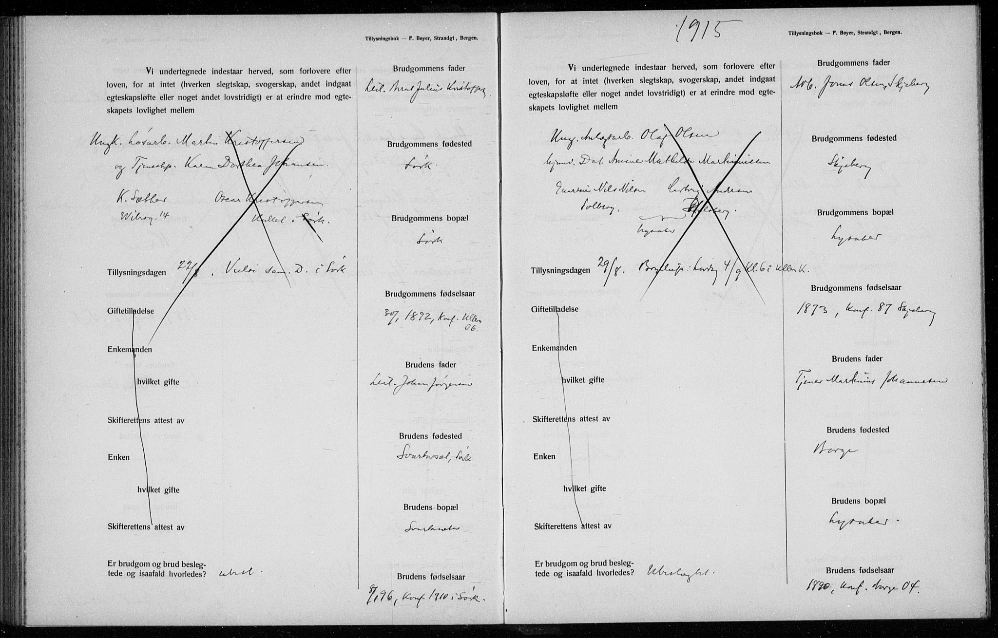 Ullern prestekontor Kirkebøker, AV/SAO-A-10740/H/L0001: Banns register no. 1, 1911-1916