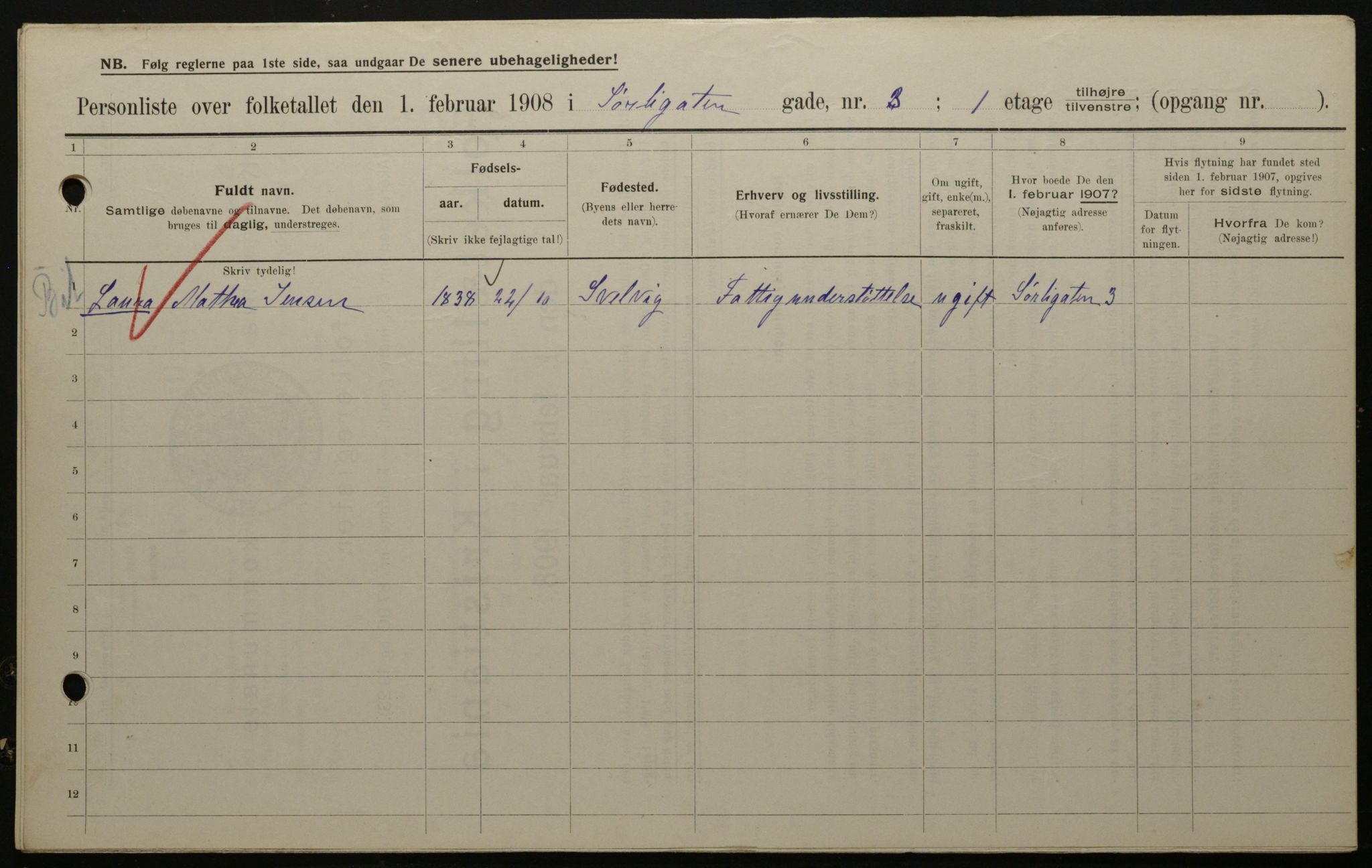 OBA, Municipal Census 1908 for Kristiania, 1908, p. 95658