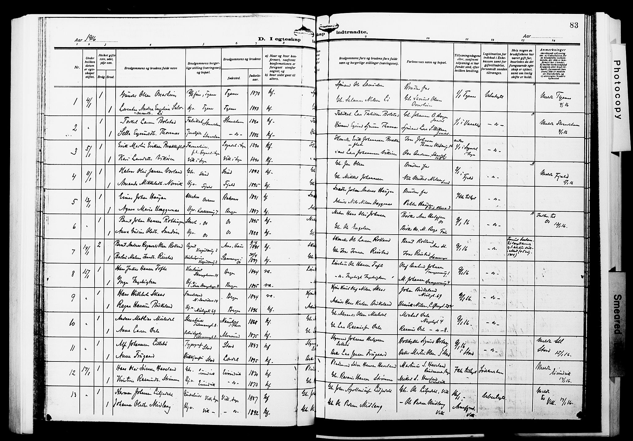 Nykirken Sokneprestembete, AV/SAB-A-77101/H/Hab: Parish register (copy) no. D 4, 1913-1918, p. 83