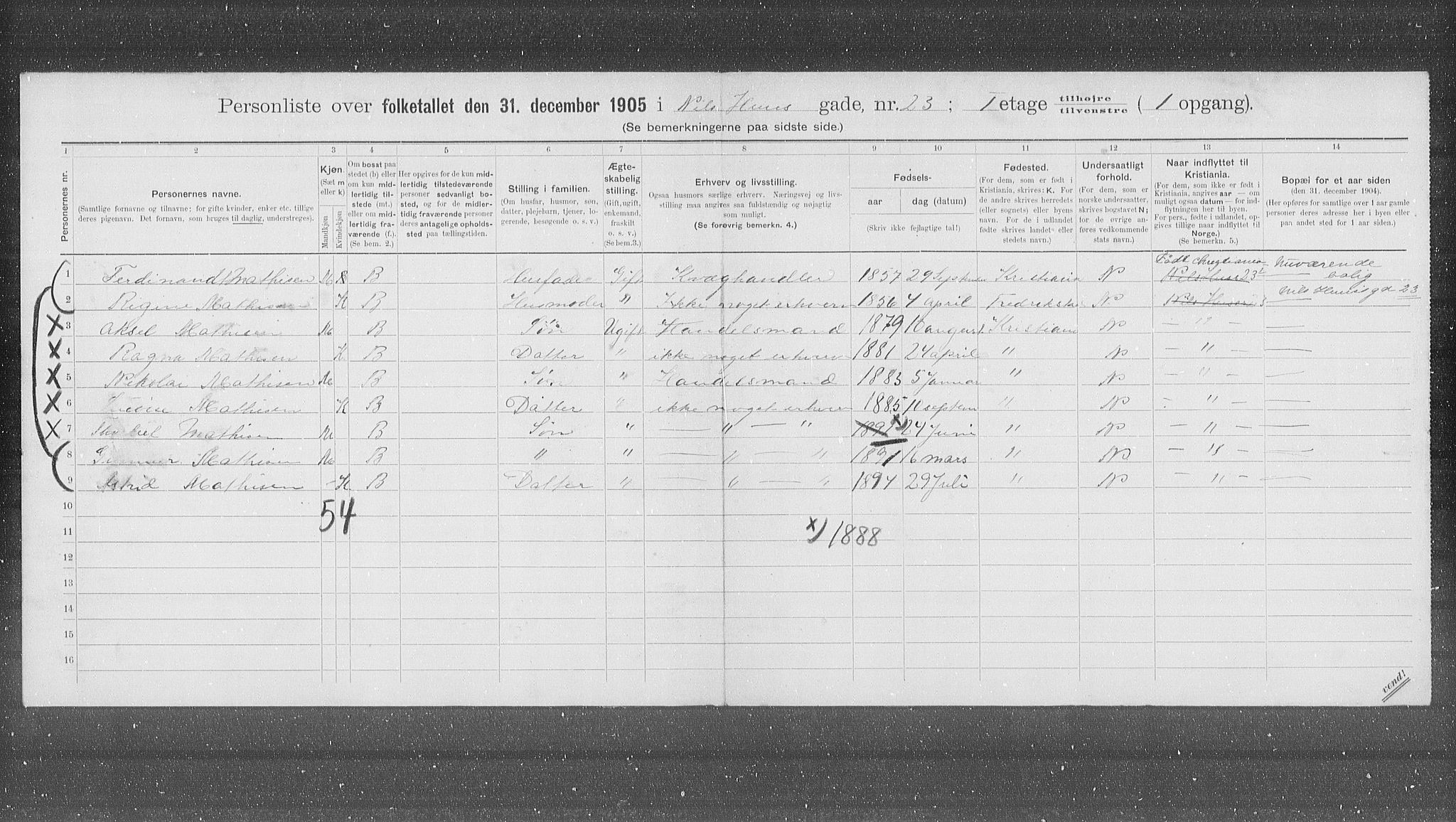 OBA, Municipal Census 1905 for Kristiania, 1905, p. 36955