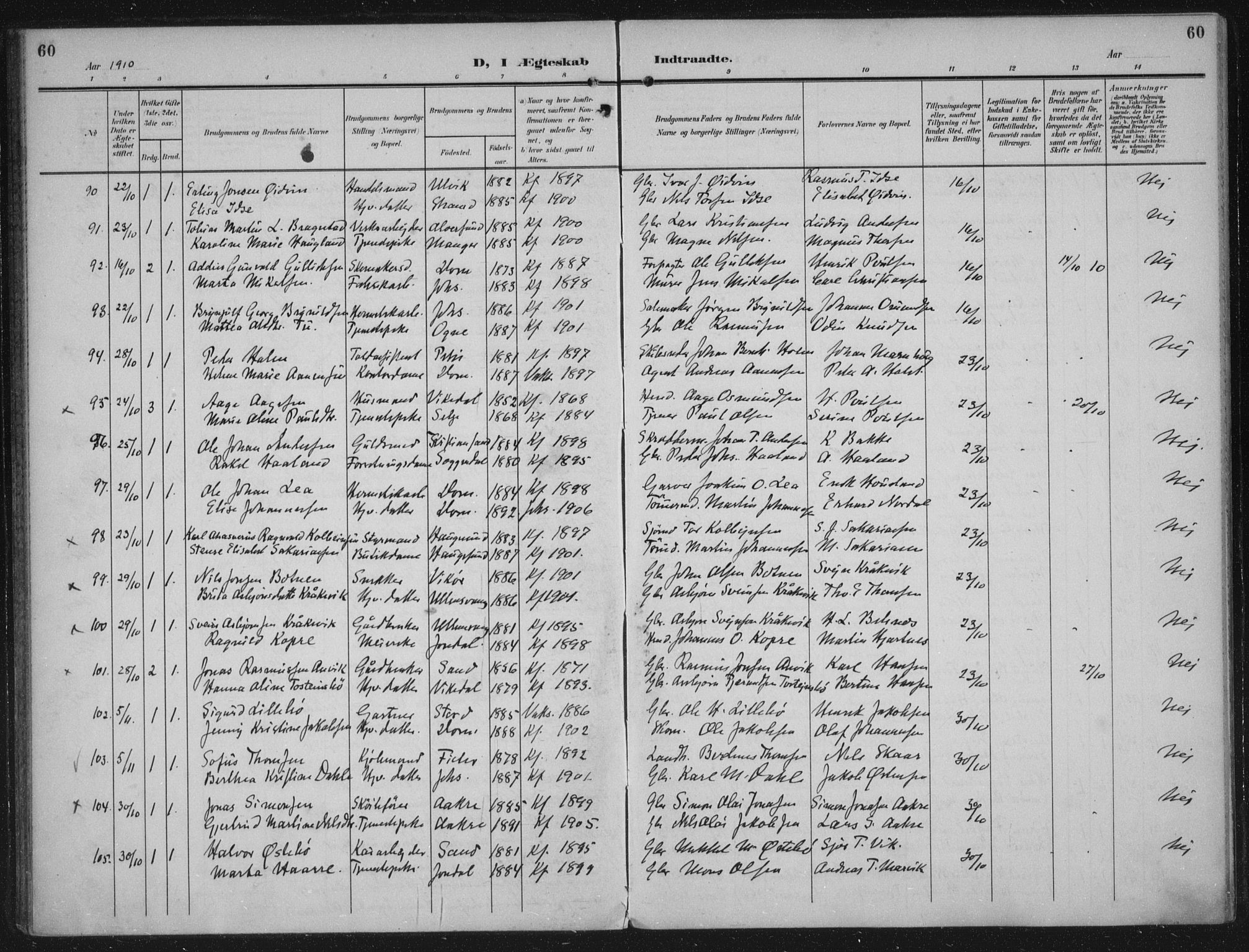 Domkirken sokneprestkontor, AV/SAST-A-101812/002/A/L0016: Parish register (official) no. A 33, 1905-1922, p. 60