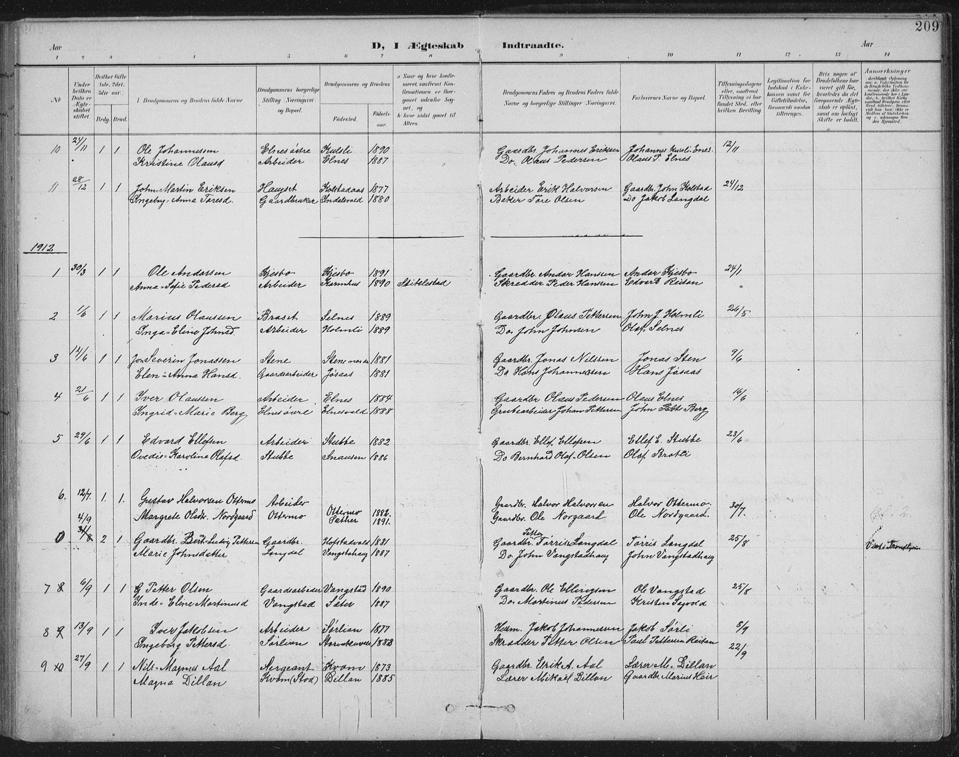 Ministerialprotokoller, klokkerbøker og fødselsregistre - Nord-Trøndelag, SAT/A-1458/724/L0269: Parish register (copy) no. 724C05, 1899-1920, p. 209