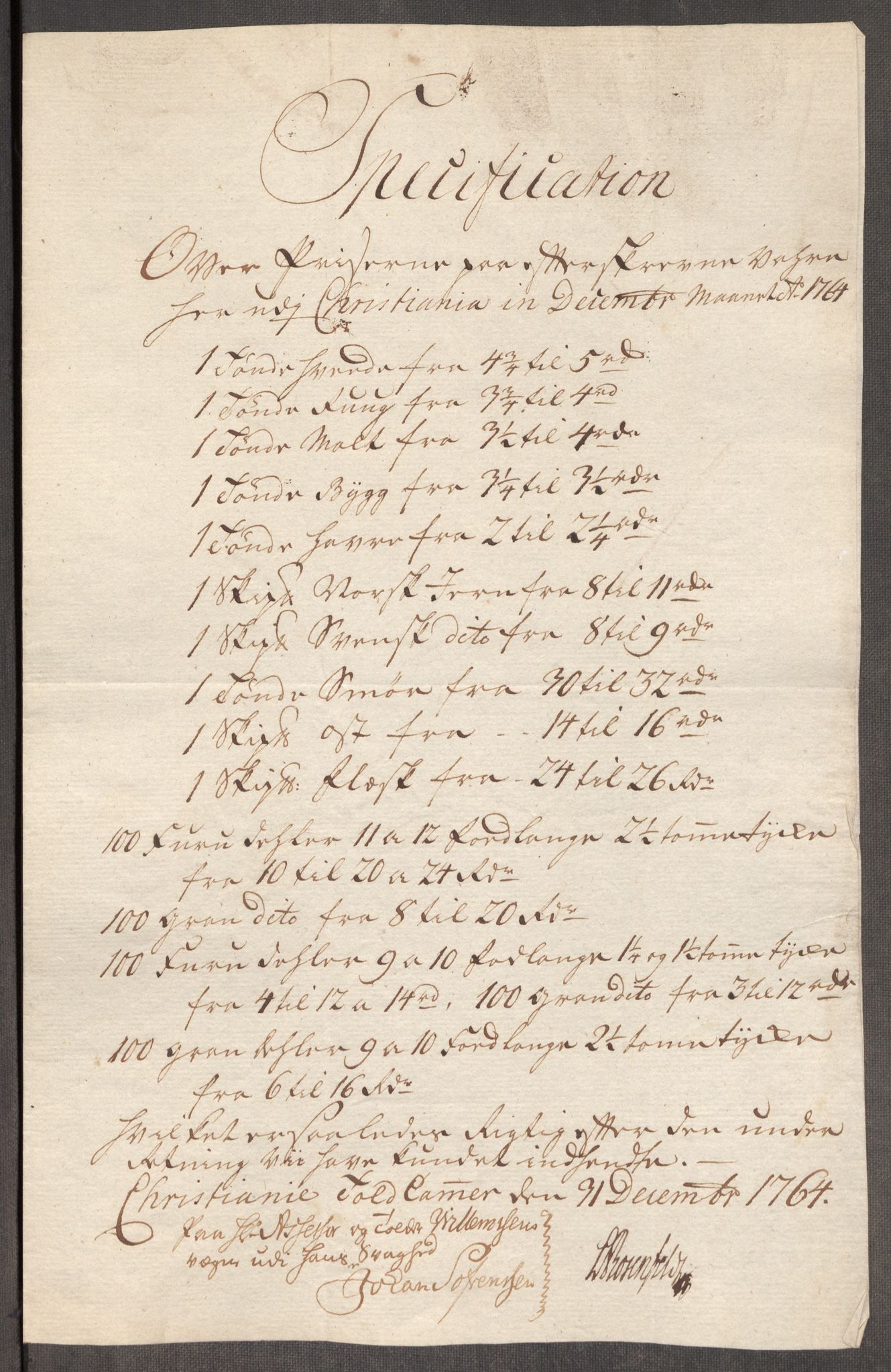 Rentekammeret inntil 1814, Realistisk ordnet avdeling, AV/RA-EA-4070/Oe/L0008: [Ø1]: Priskuranter, 1764-1768, p. 104