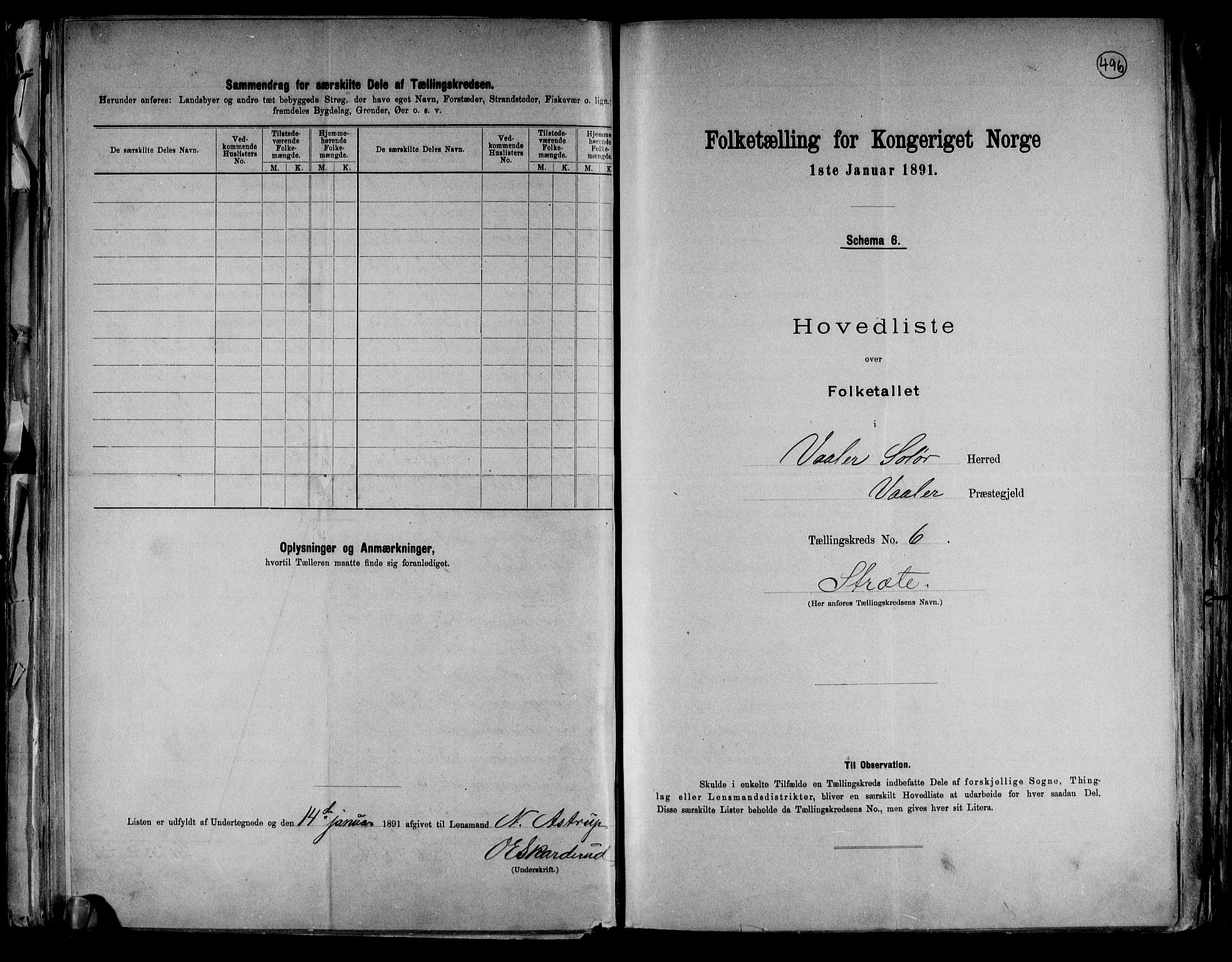 RA, 1891 census for 0426 Våler, 1891, p. 14