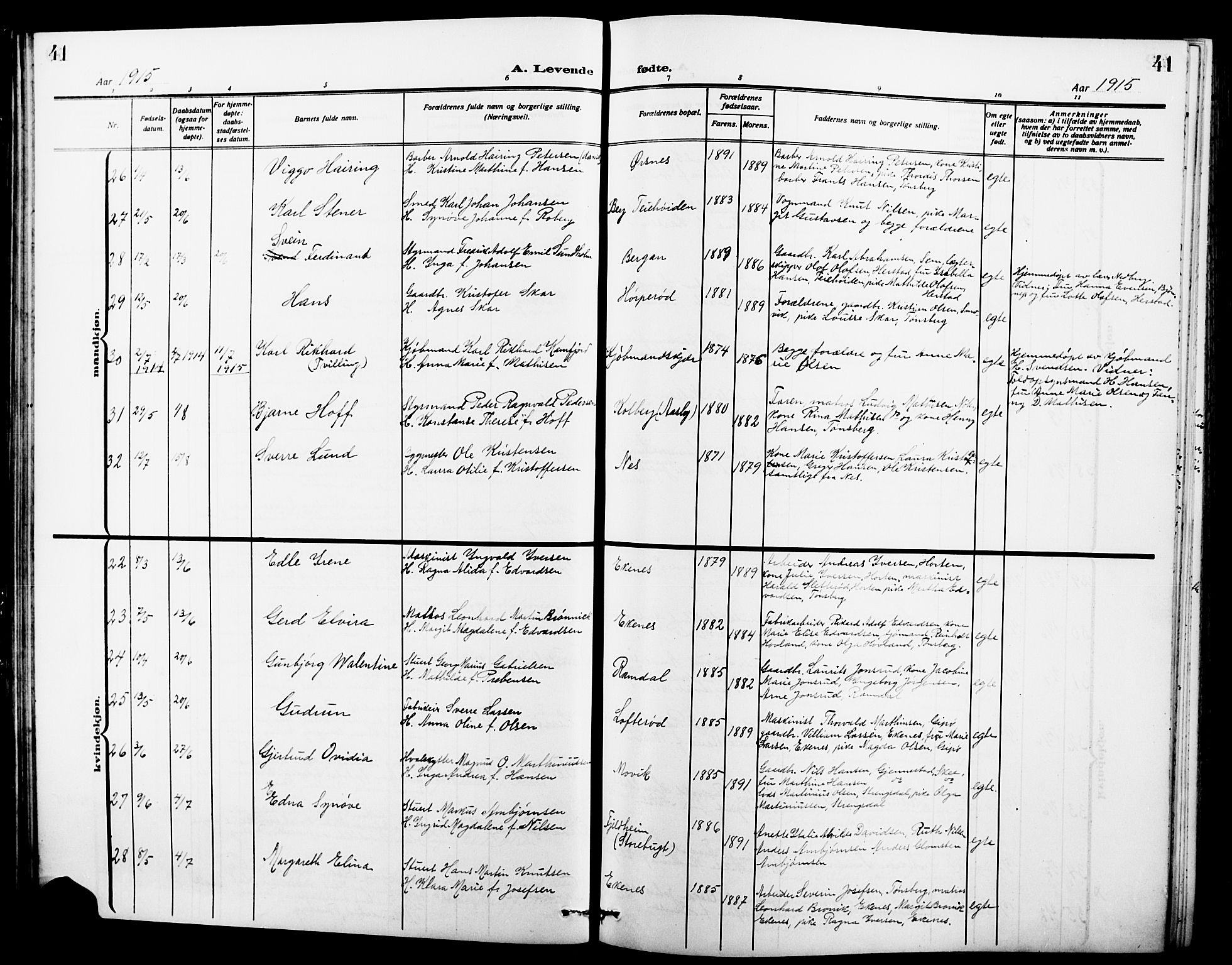 Nøtterøy kirkebøker, AV/SAKO-A-354/G/Ga/L0005: Parish register (copy) no. I 5, 1910-1924, p. 41