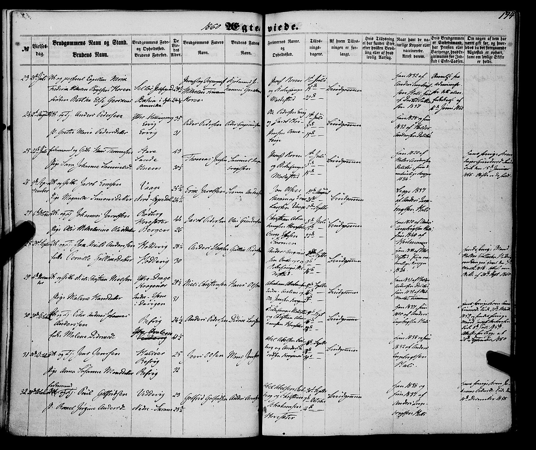Selje sokneprestembete, SAB/A-99938/H/Ha/Haa/Haaa: Parish register (official) no. A 11, 1858-1870, p. 194