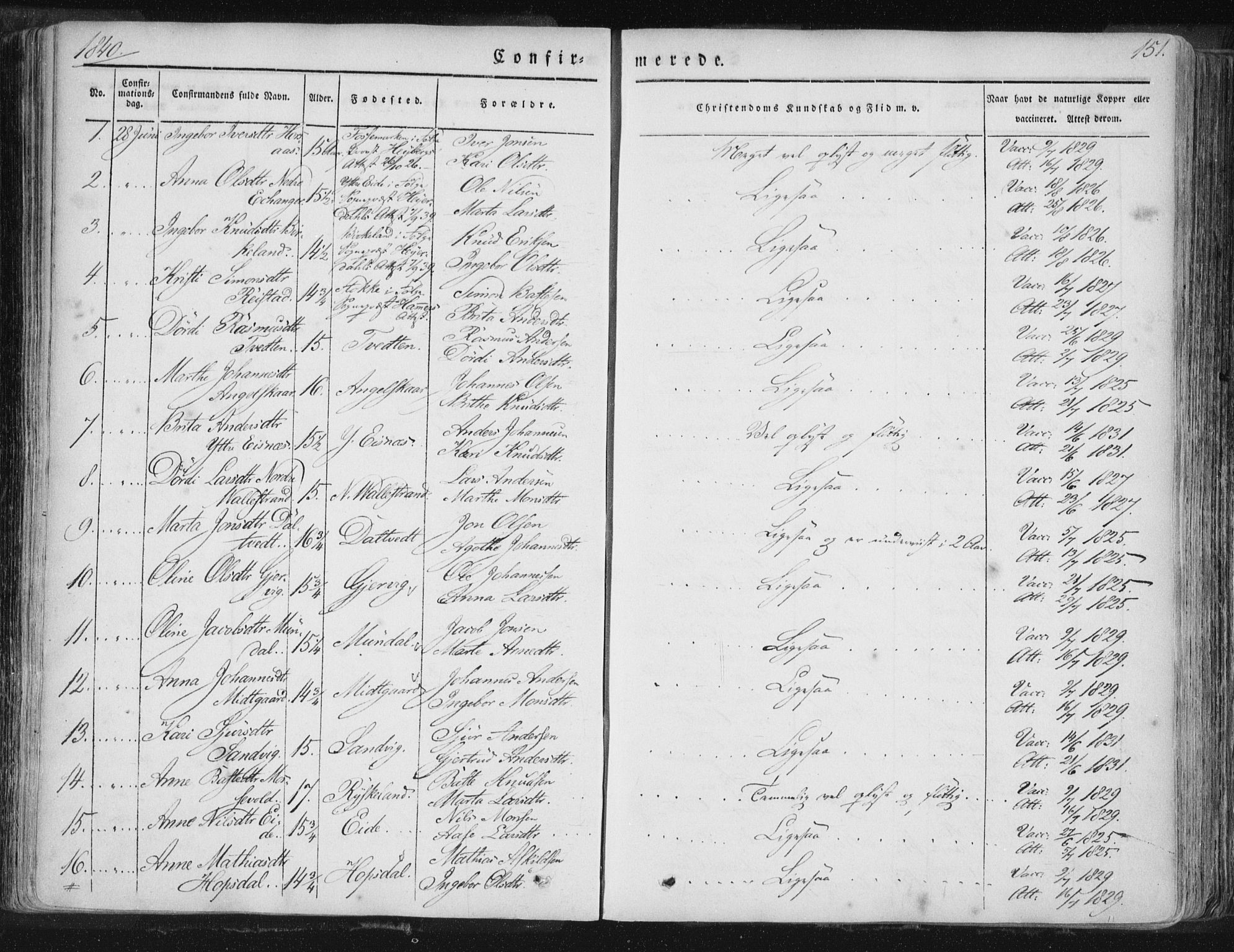 Hamre sokneprestembete, AV/SAB-A-75501/H/Ha/Haa/Haaa/L0012: Parish register (official) no. A 12, 1834-1845, p. 151